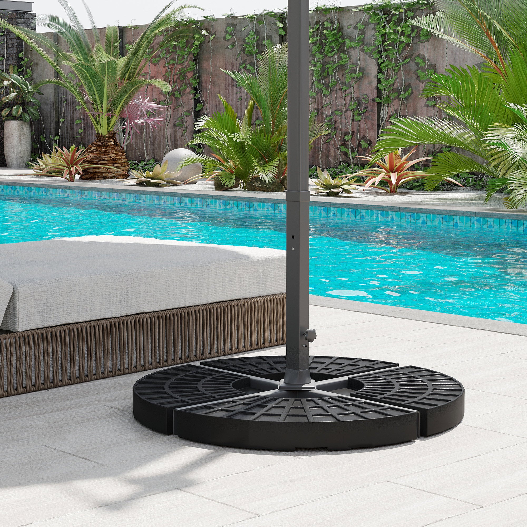 4-Piece Heavy-Duty Umbrella Base Weight Set with Wheels – Fillable HDPE Plates for Offset & Cantilever Umbrellas – Black