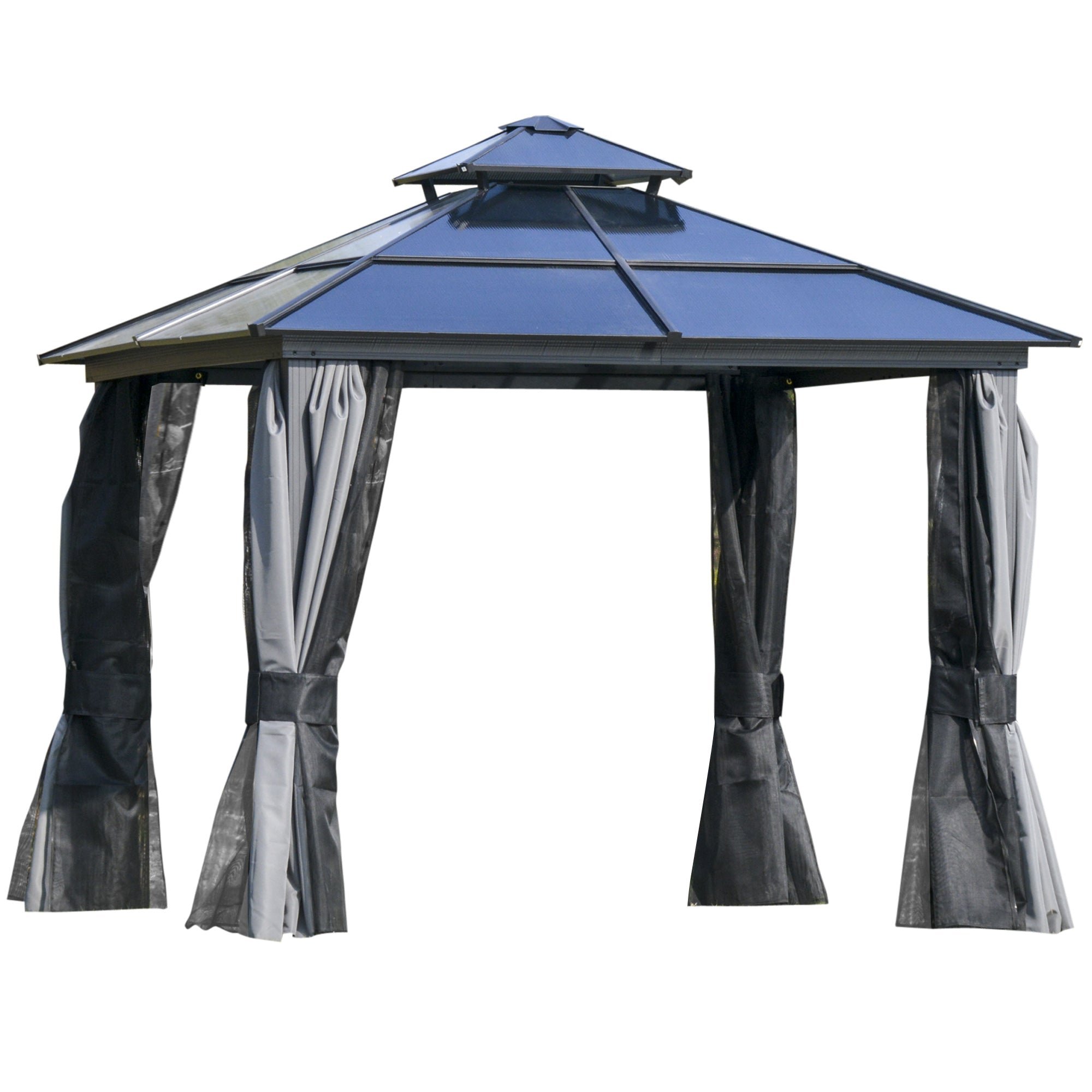 Aluminum Hardtop Gazebo with Curtains & Mesh Netting