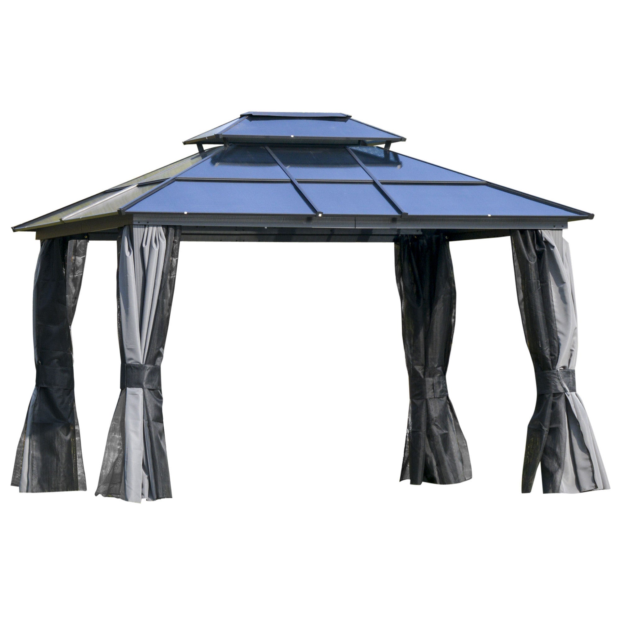 Aluminum Hardtop Gazebo with Curtains & Mesh Netting