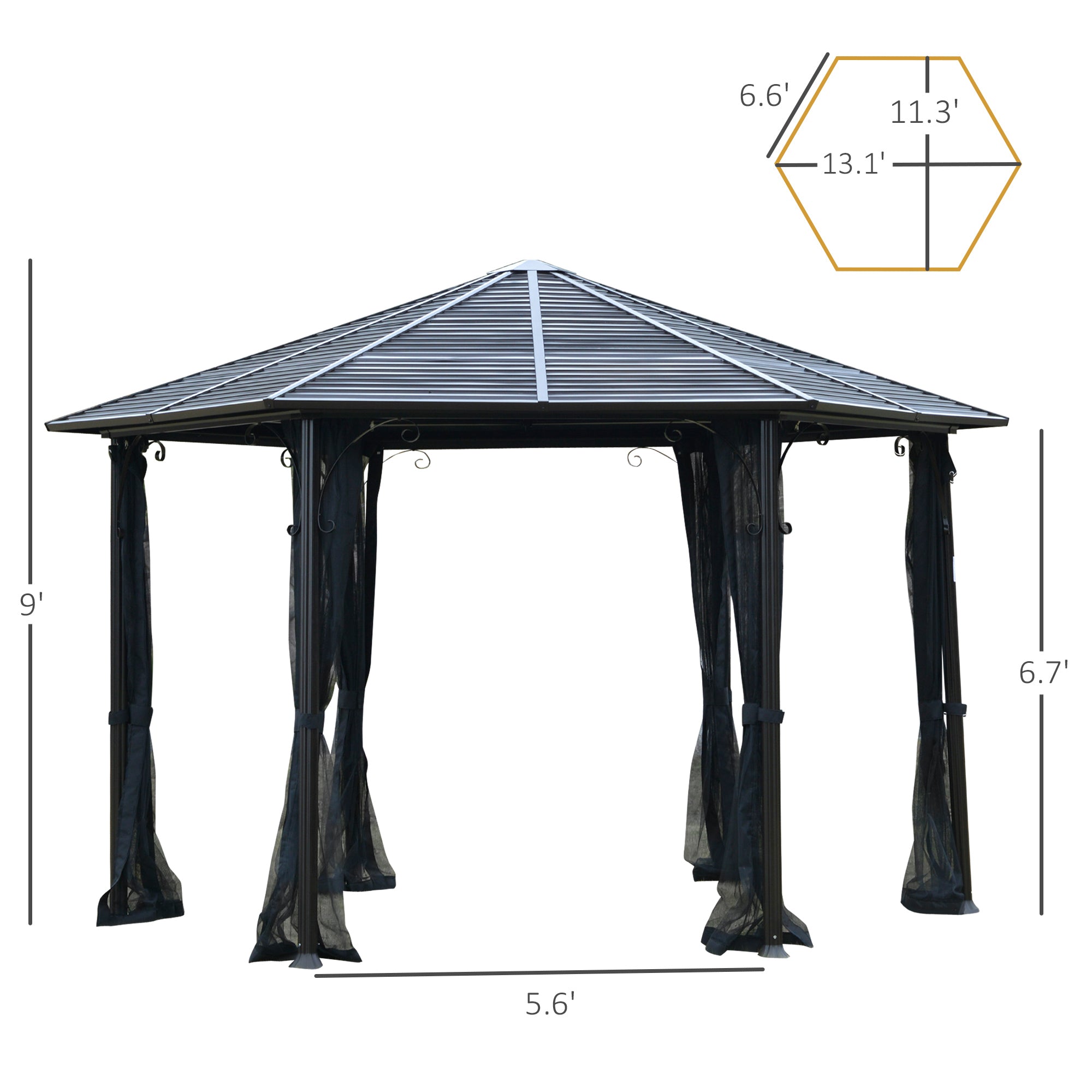Metal Hardtop Gazebo with Netting and Curtains