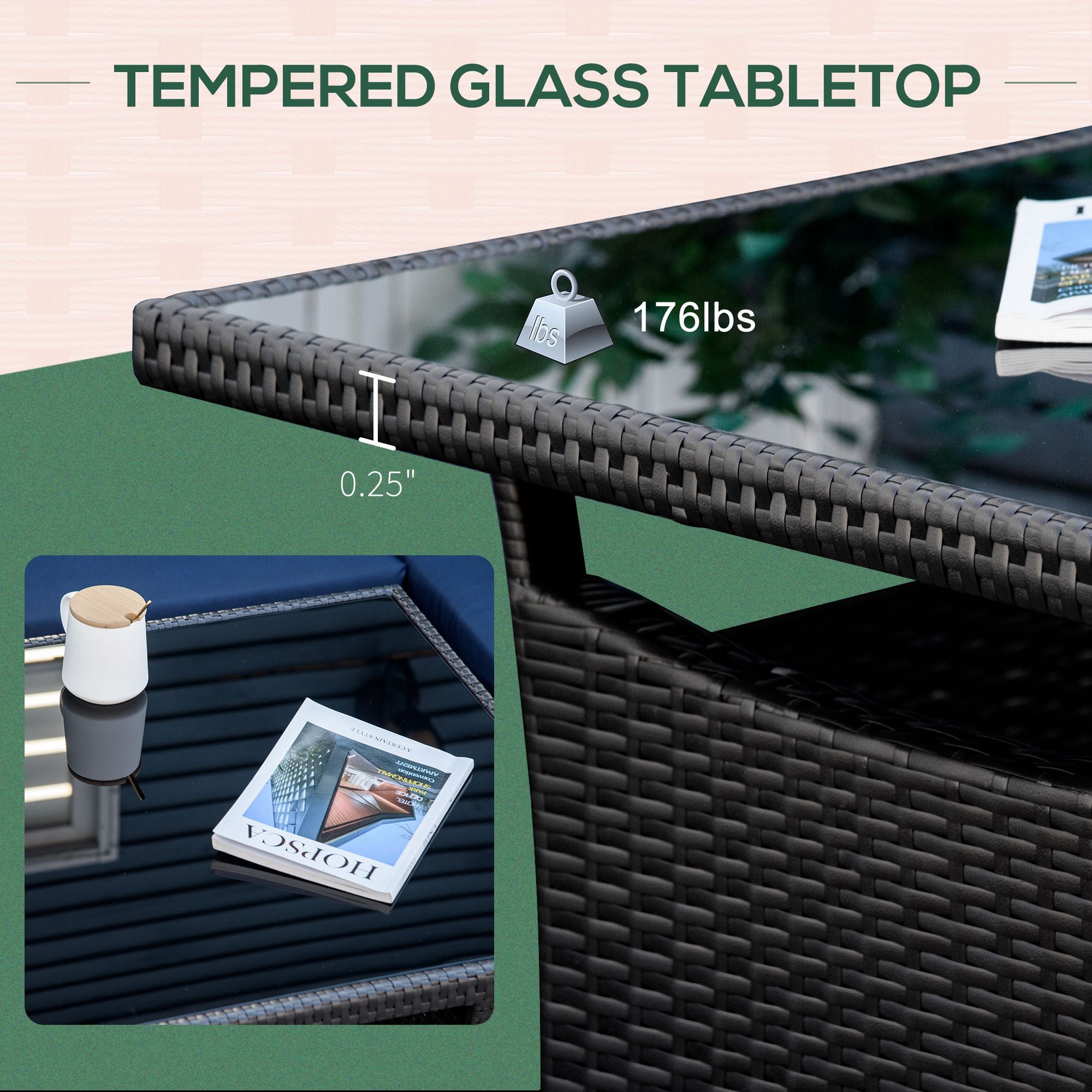 4-Piece Outdoor Rattan Patio Sofa Set – Dining Lounge with Cushions & Glass Table