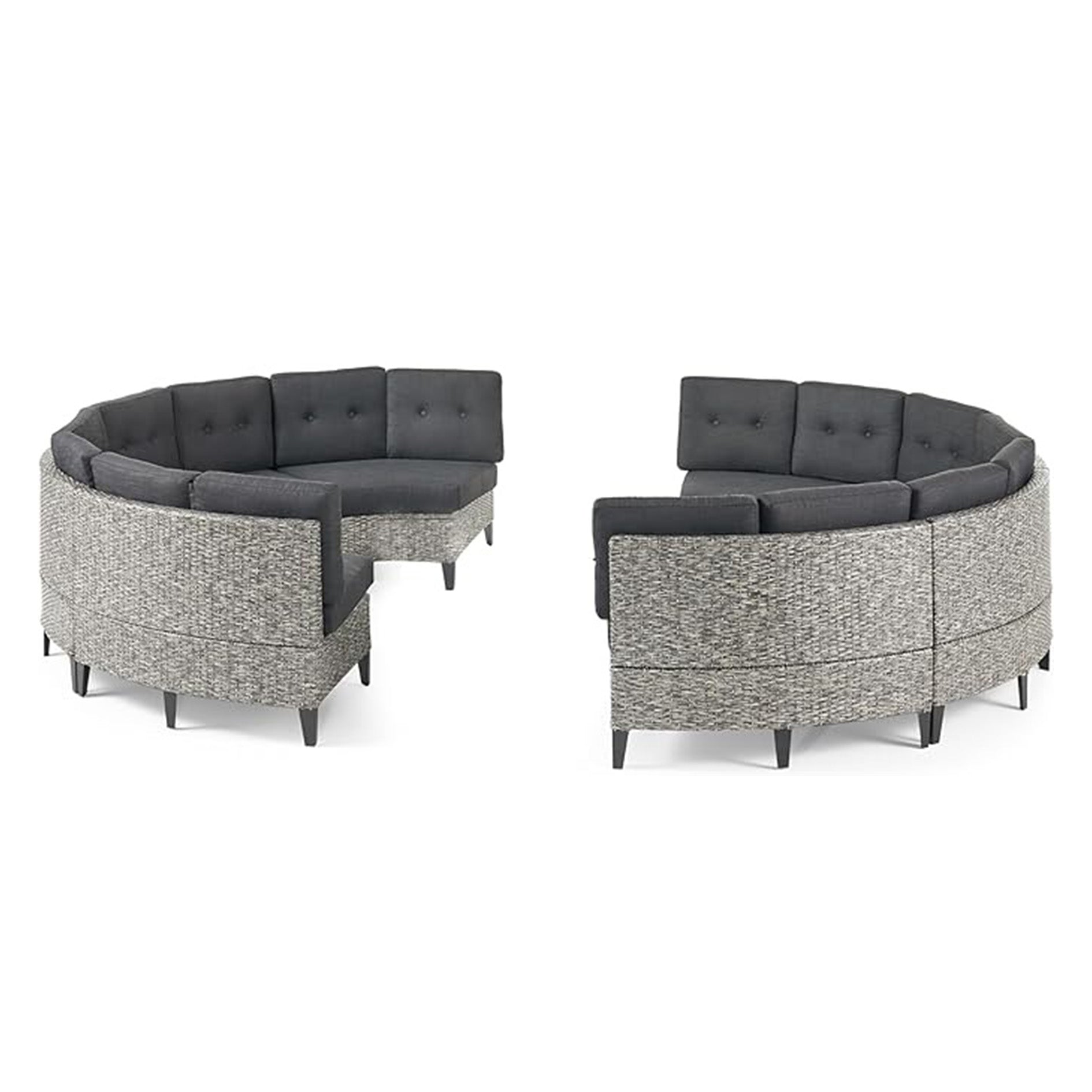 8-Seater Modular Outdoor Half-Circle Rattan Sofa Set – Weather-Resistant Patio Sectional with Cushions