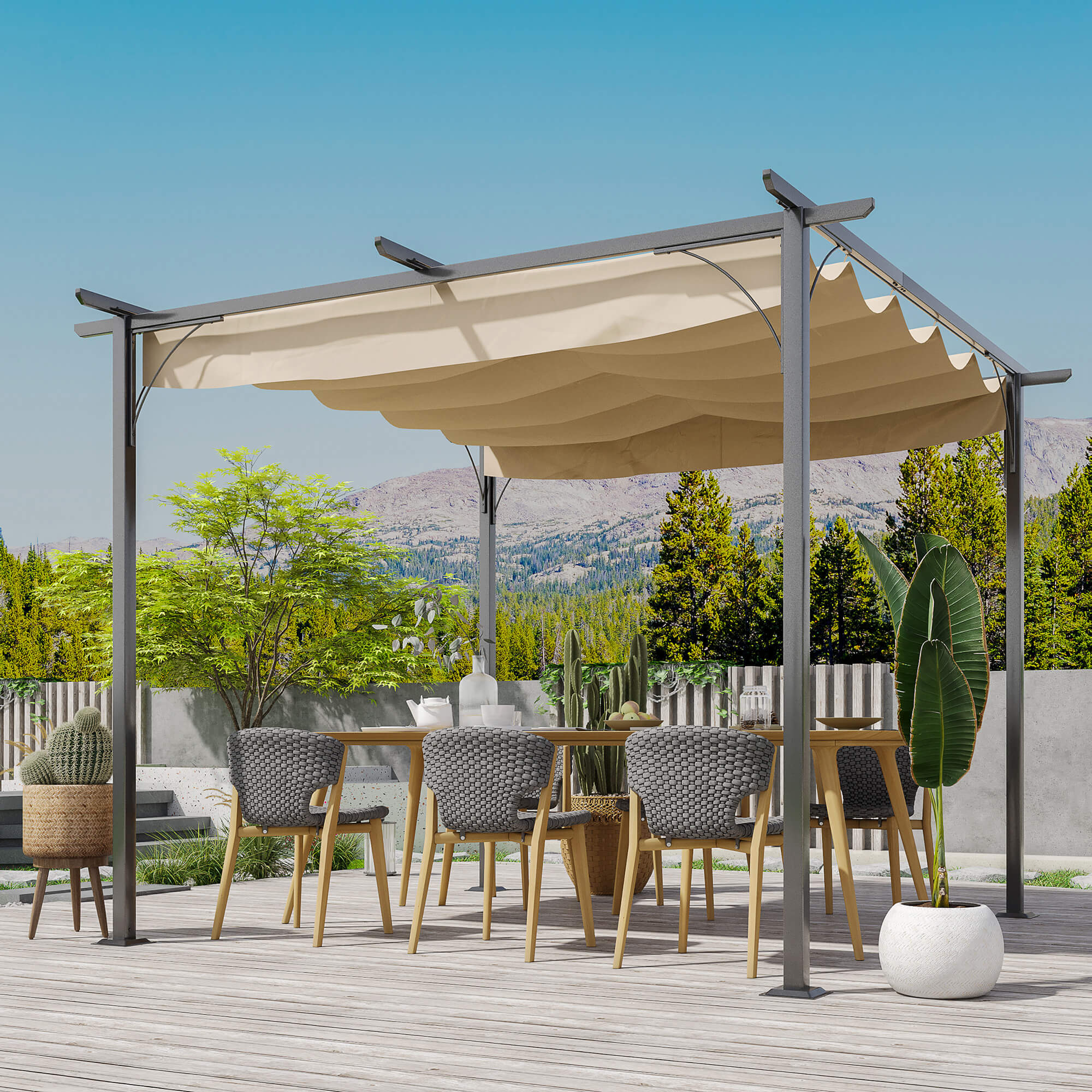 10' x 10' Outdoor Pergola with Retractable Canopy