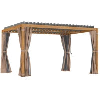 10' x 13' Adjustable Louvered Pergola with Curtains & Netting – Outdoor Aluminum Patio Gazebo for Shade & Privacy