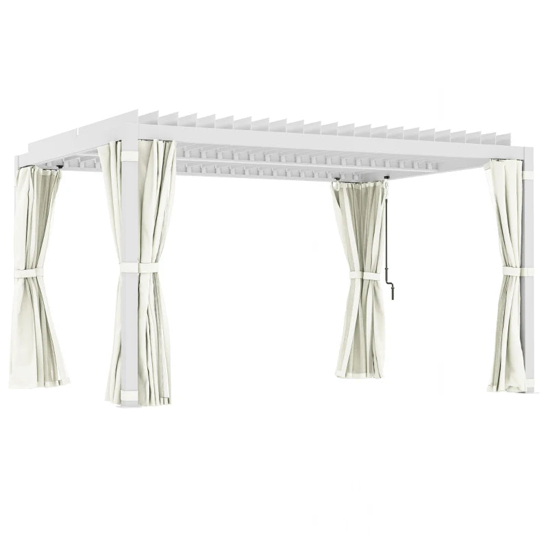 10' x 13' Adjustable Louvered Pergola with Curtains & Netting – Outdoor Aluminum Patio Gazebo for Shade & Privacy