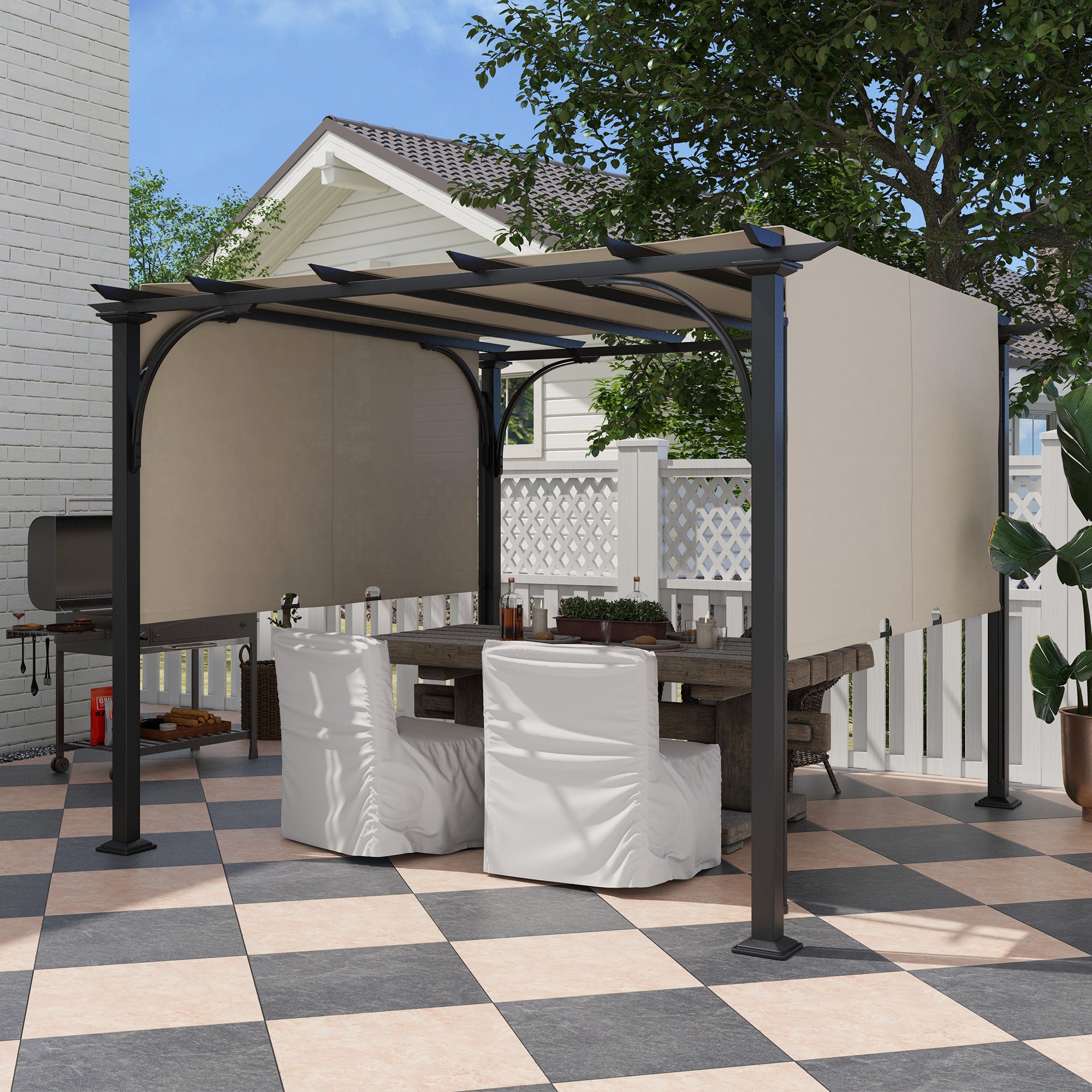10' x 10' Steel Patio Pergola with Retractable Canopy