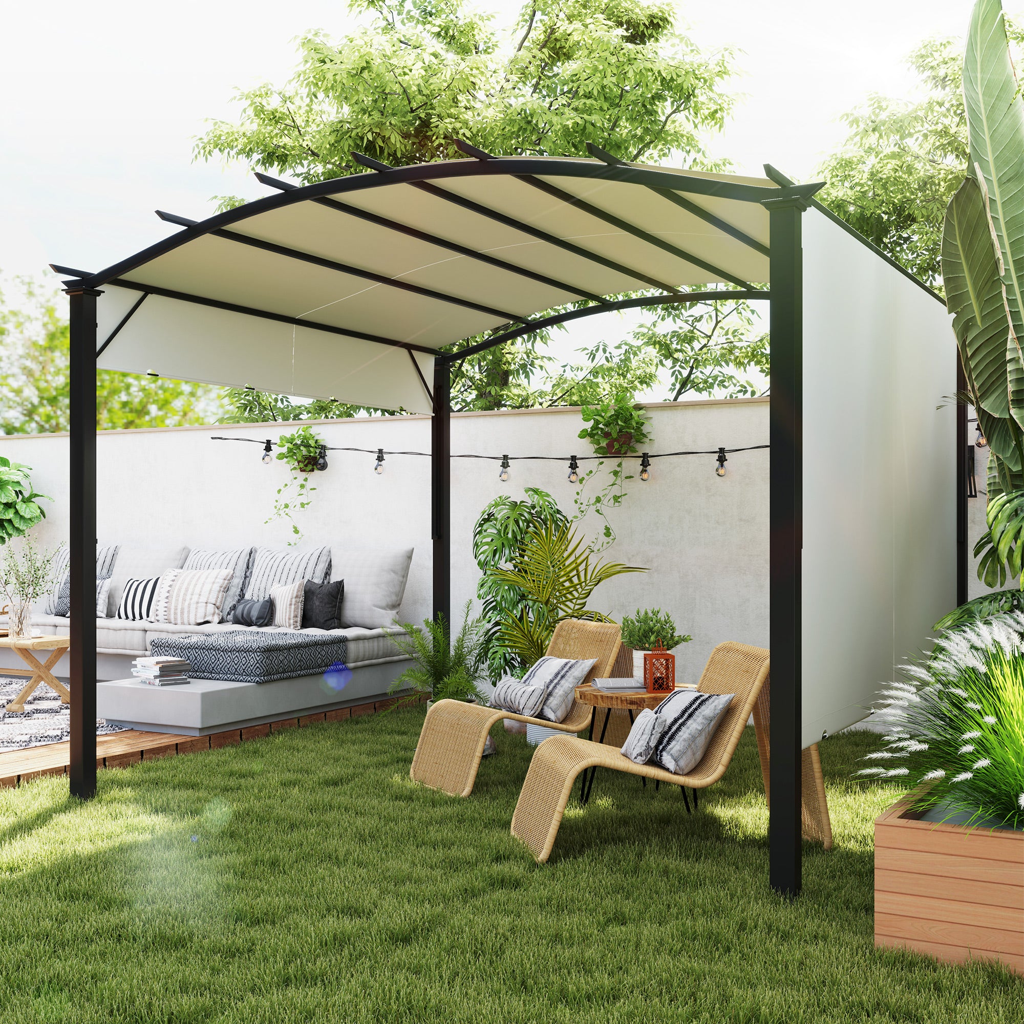11' x 11' Steel Patio Pergola with Retractable Canopy