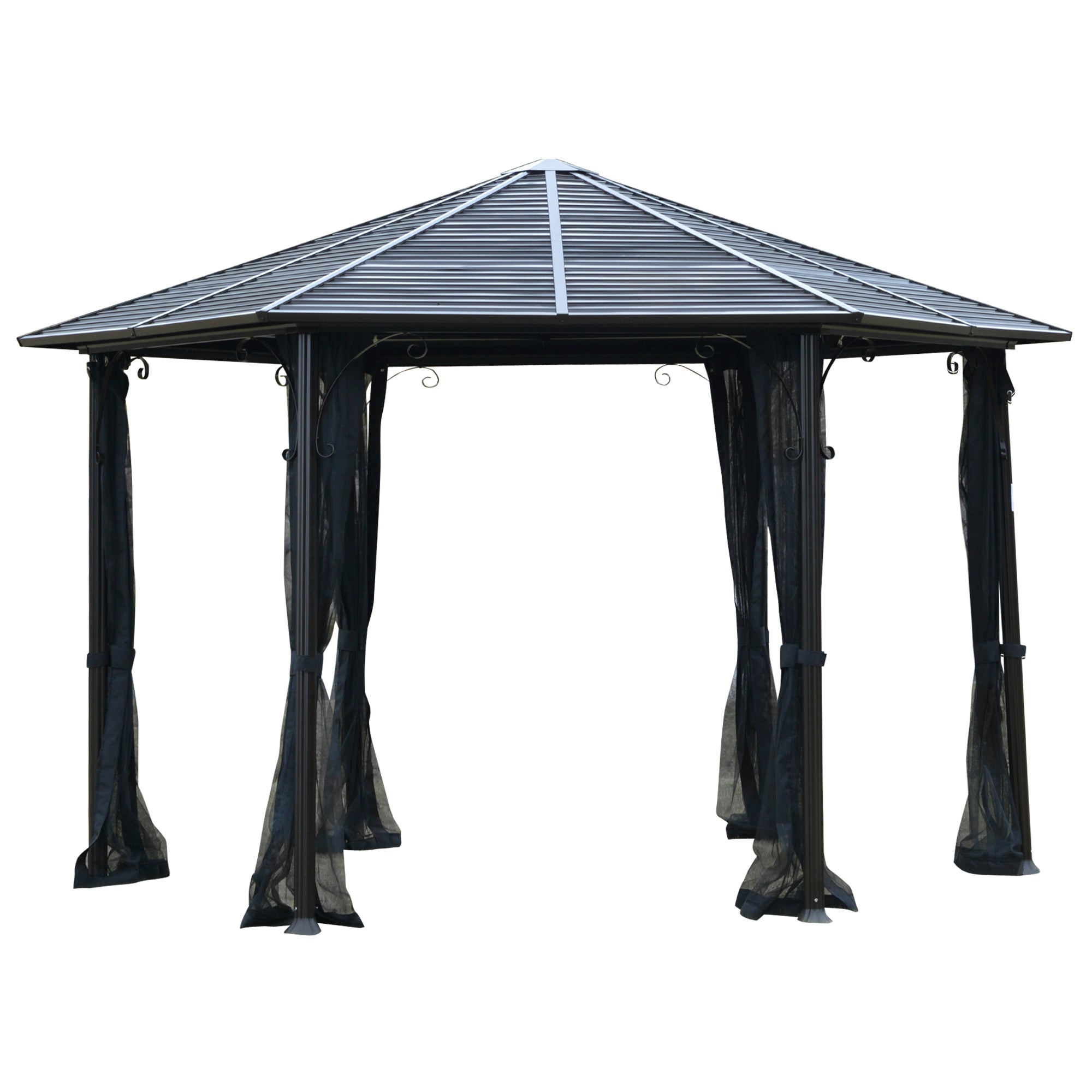 Metal Hardtop Gazebo with Netting and Curtains