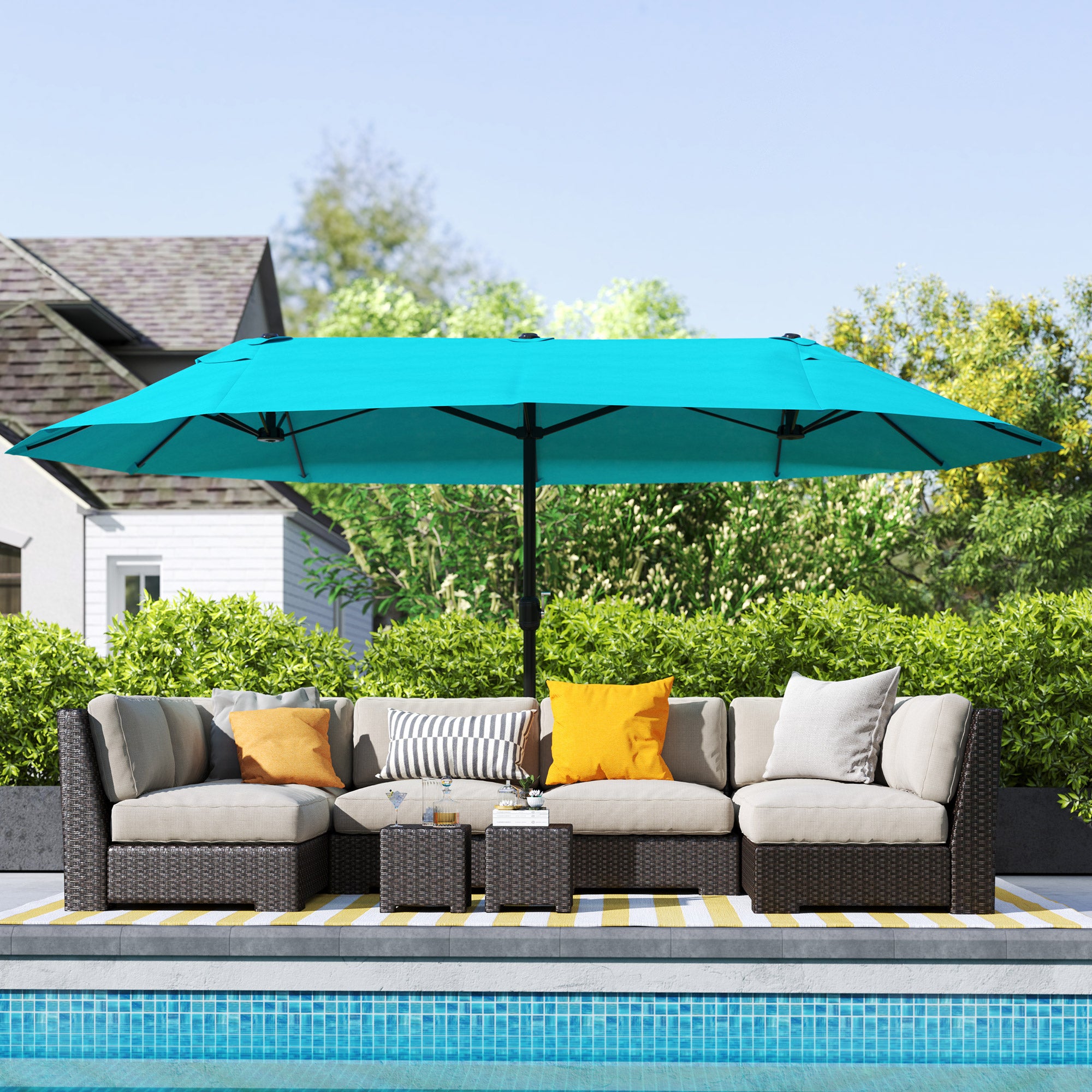 15 ft Extra-Large Double-Sided Patio Umbrella with Cross Base – UV-Resistant Outdoor Market Umbrella with Crank