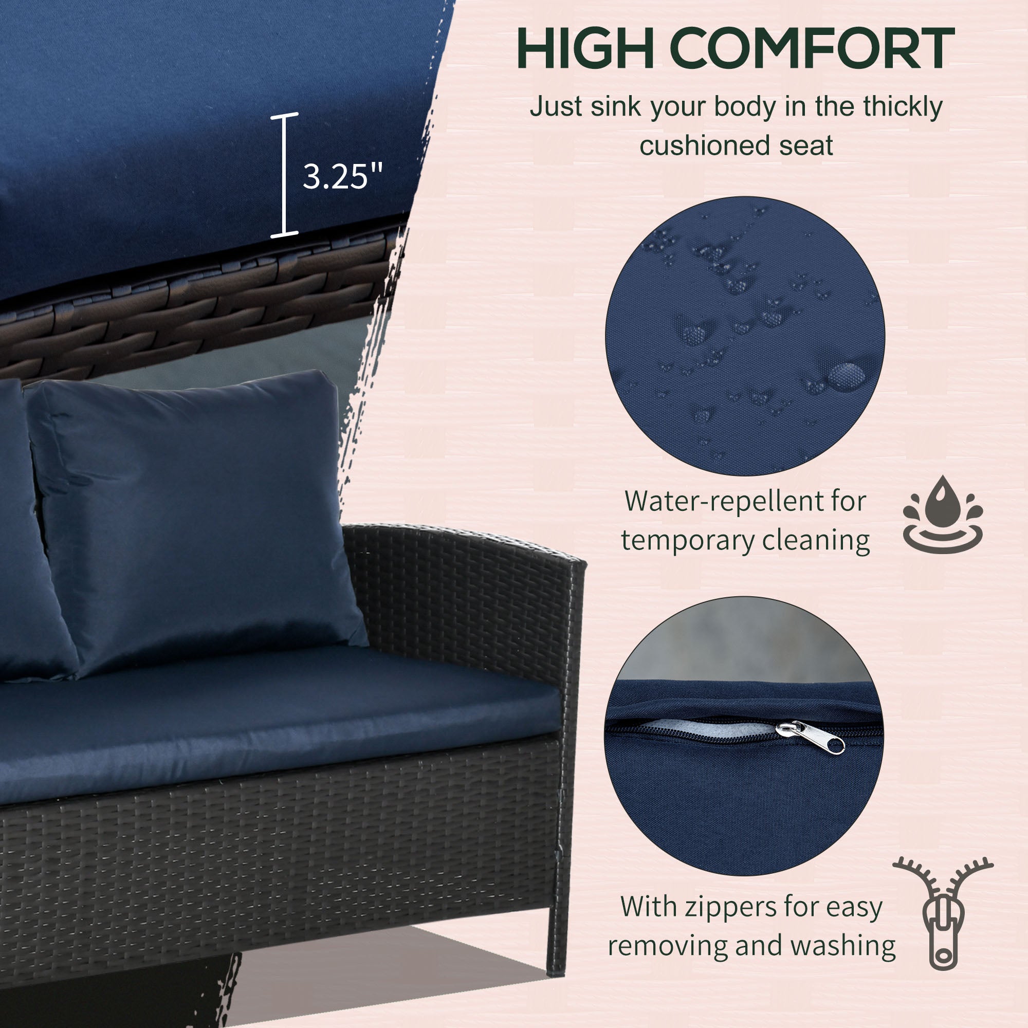 4-Piece Outdoor Rattan Patio Sofa Set – Dining Lounge with Cushions & Glass Table