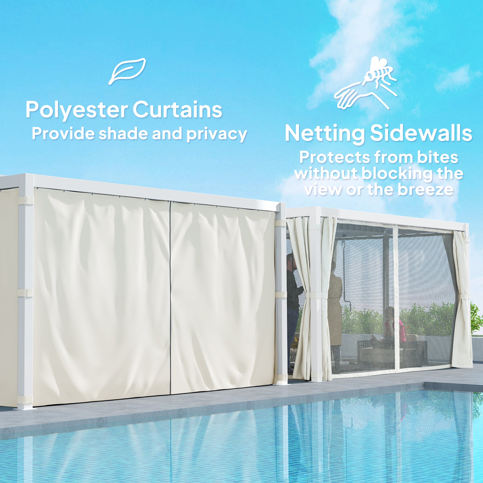 10' x 13' Adjustable Louvered Pergola with Curtains & Netting – Outdoor Aluminum Patio Gazebo for Shade & Privacy