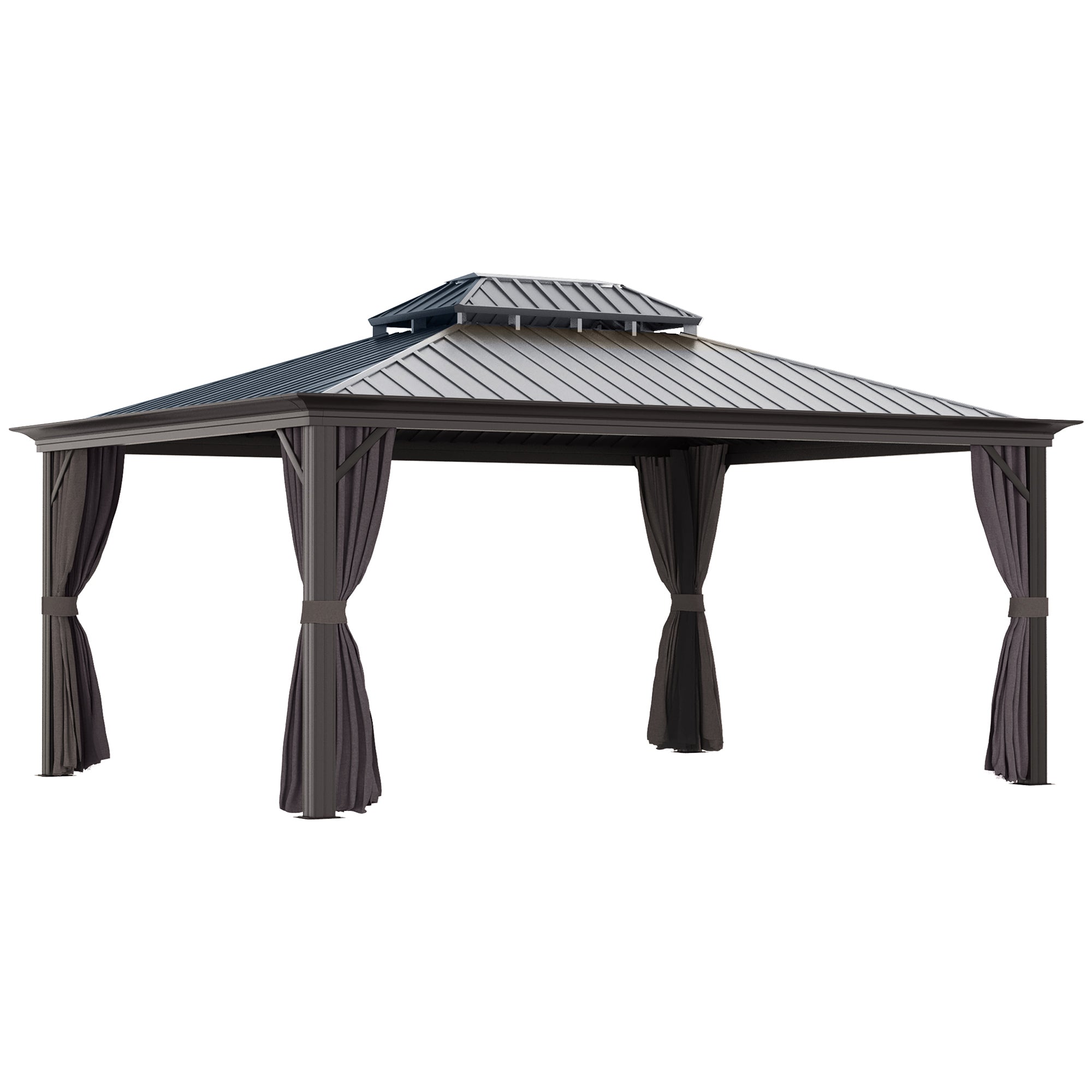 Hardtop Aluminum Gazebo with Curtains & Mesh Netting