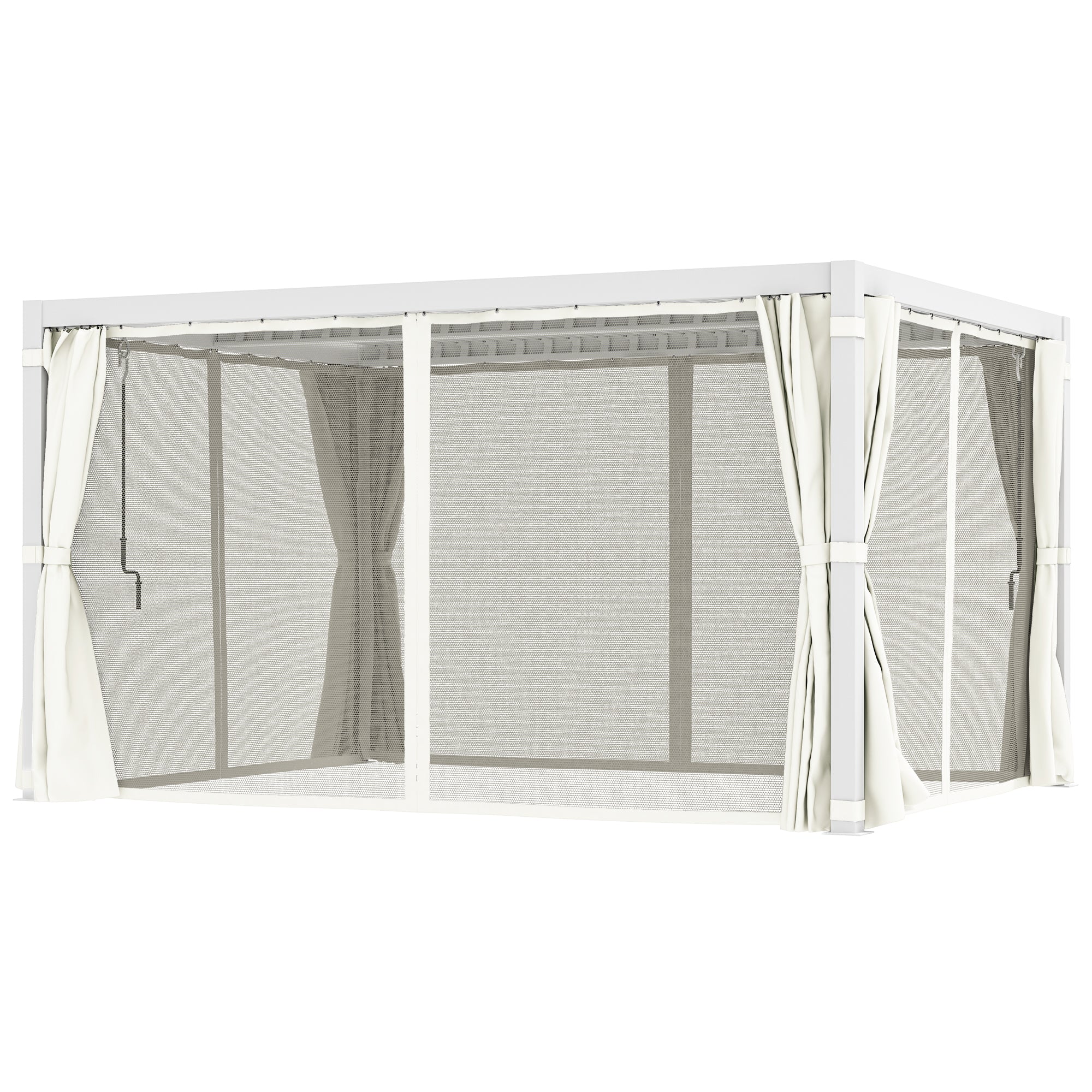 10' x 13' Adjustable Louvered Pergola with Curtains & Netting – Outdoor Aluminum Patio Gazebo for Shade & Privacy