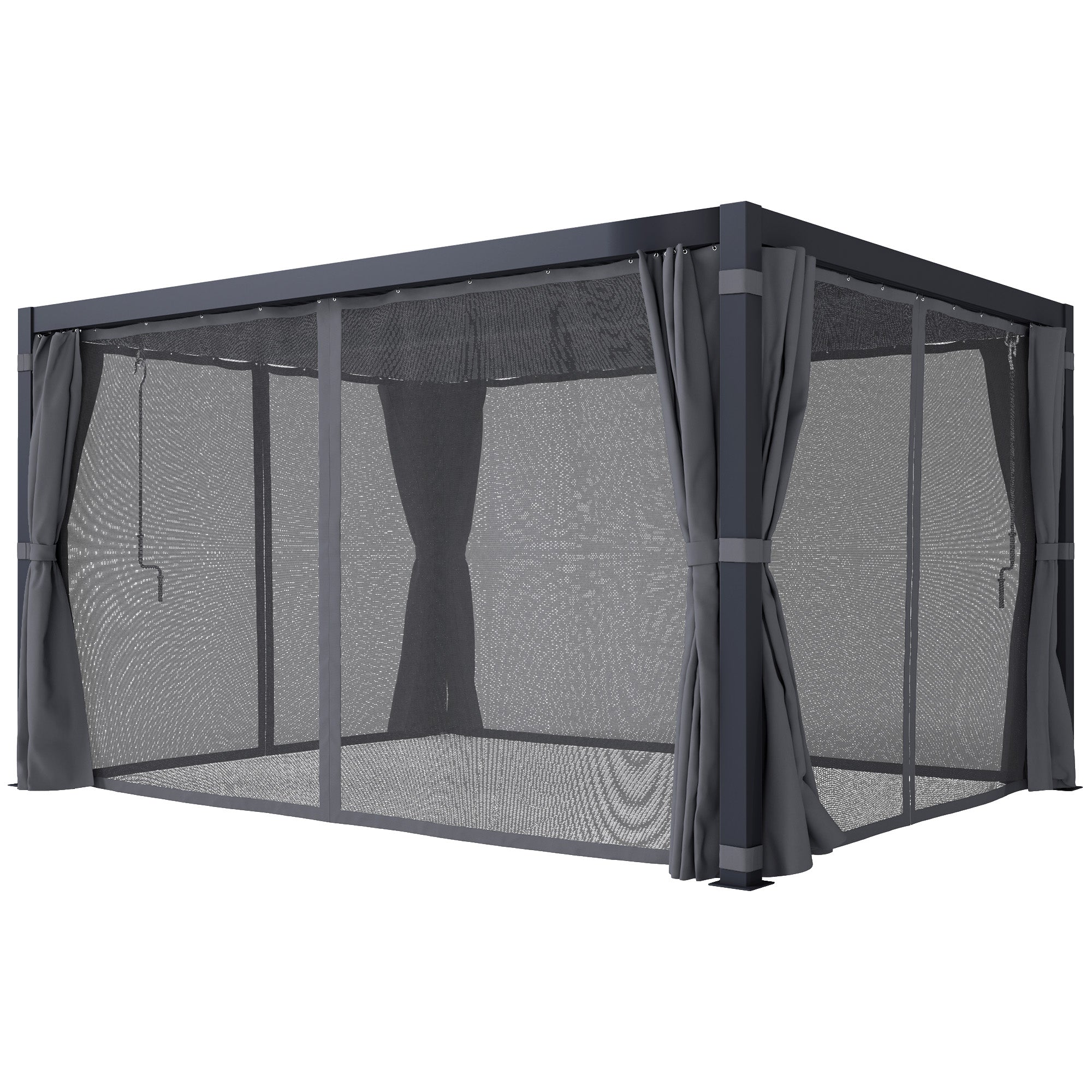 10' x 13' Adjustable Louvered Pergola with Curtains & Netting – Outdoor Aluminum Patio Gazebo for Shade & Privacy