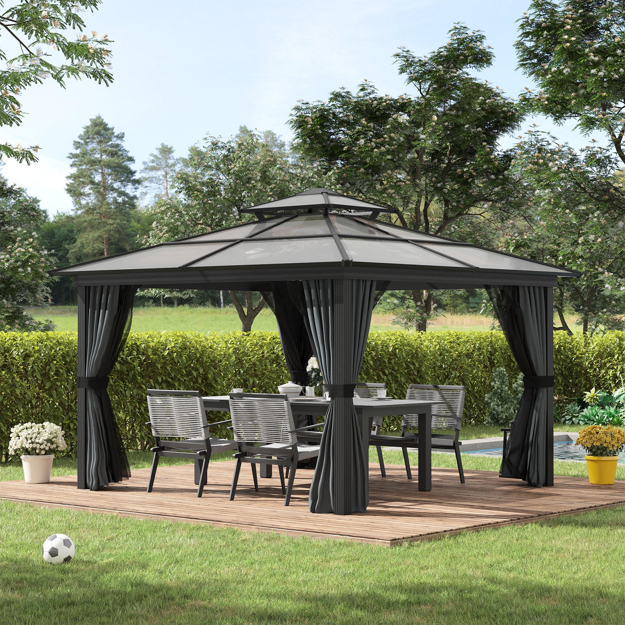 Aluminum Hardtop Gazebo with Curtains & Mesh Netting