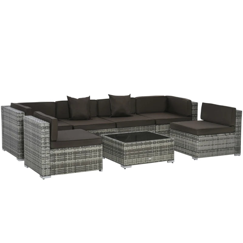 7-Piece Rattan Outdoor Sectional Sofa Set – Modular Patio Seating with Cushions & Glass Coffee Table