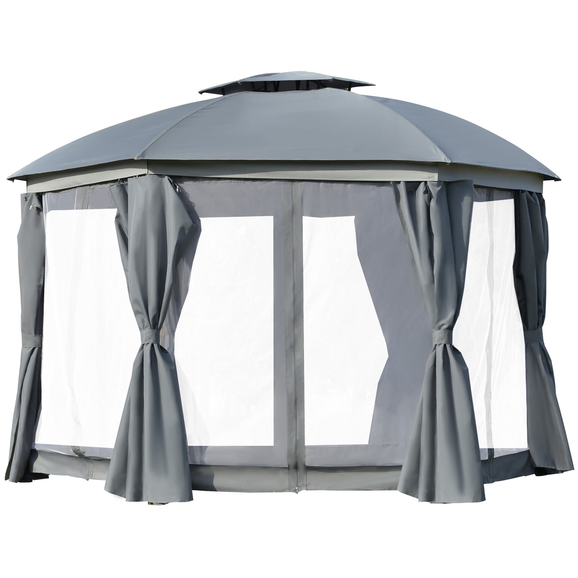 12 ft. Hexagonal Gazebo with Double Roof, Mesh Netting & Privacy Curtains – Outdoor Patio Canopy for Events & Entertaining
