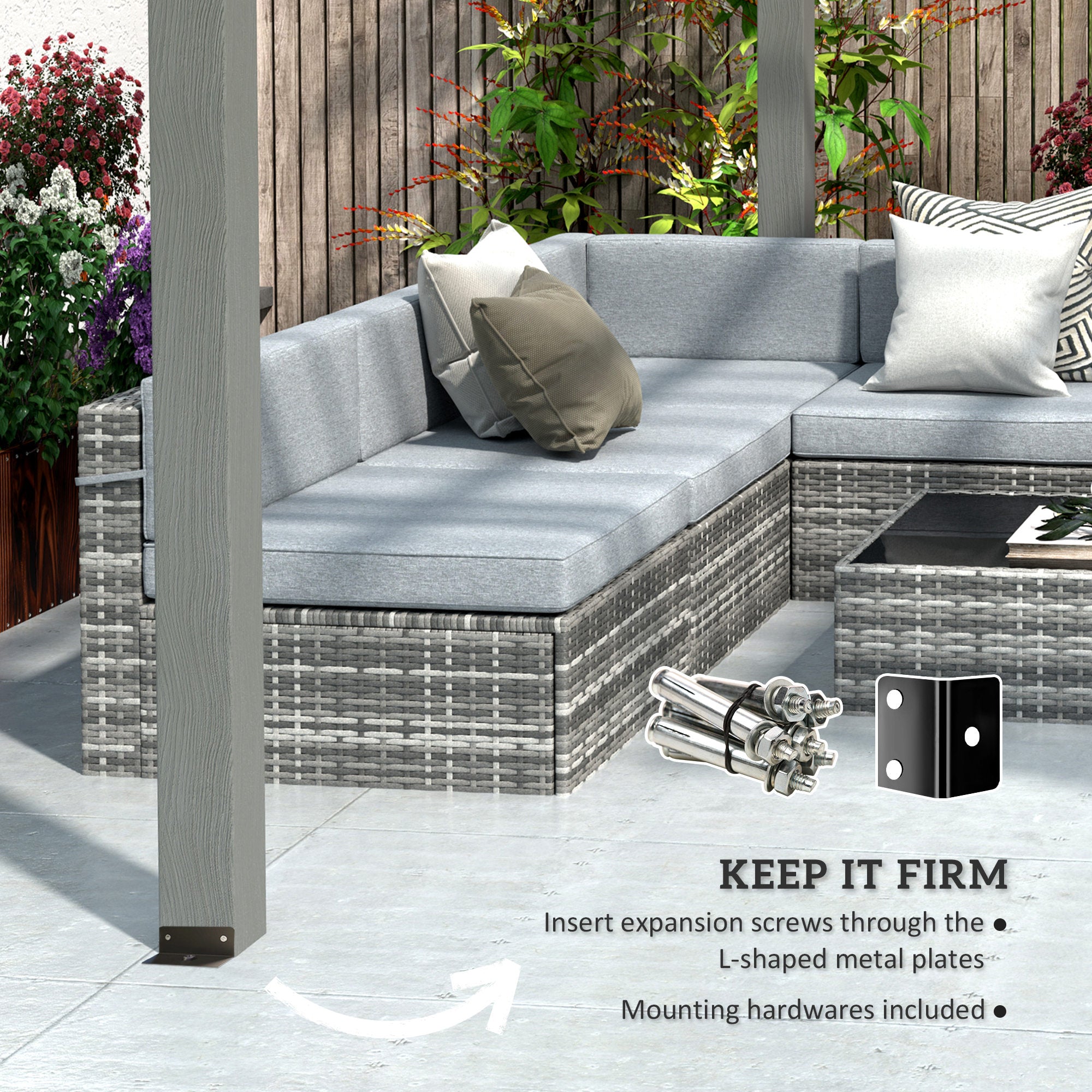 20' x 12' Wooden Garden Pergola with Open Roof and Plant Support