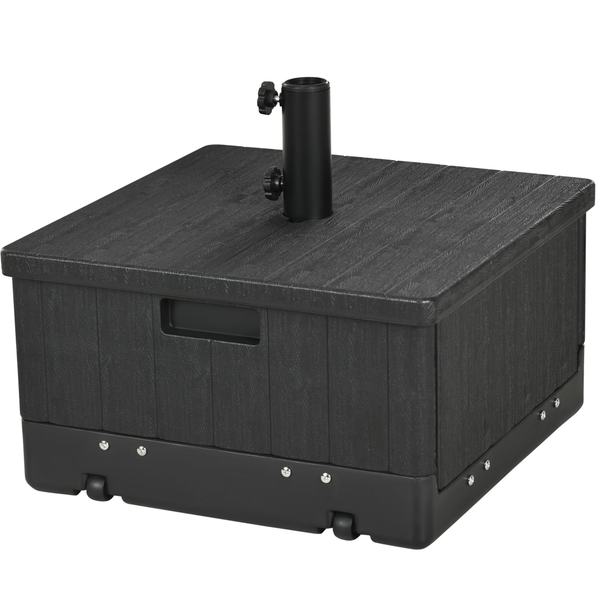 Fillable Patio Umbrella Base with Adjustable Table Tray – Heavy-Duty Outdoor Umbrella Stand with Wheels – Fits 1.5"/1.9" Poles