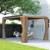 10' x 13' Adjustable Louvered Pergola with Curtains & Netting – Outdoor Aluminum Patio Gazebo for Shade & Privacy