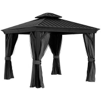 Metal Hardtop Gazebo with Curtains & Mesh Netting
