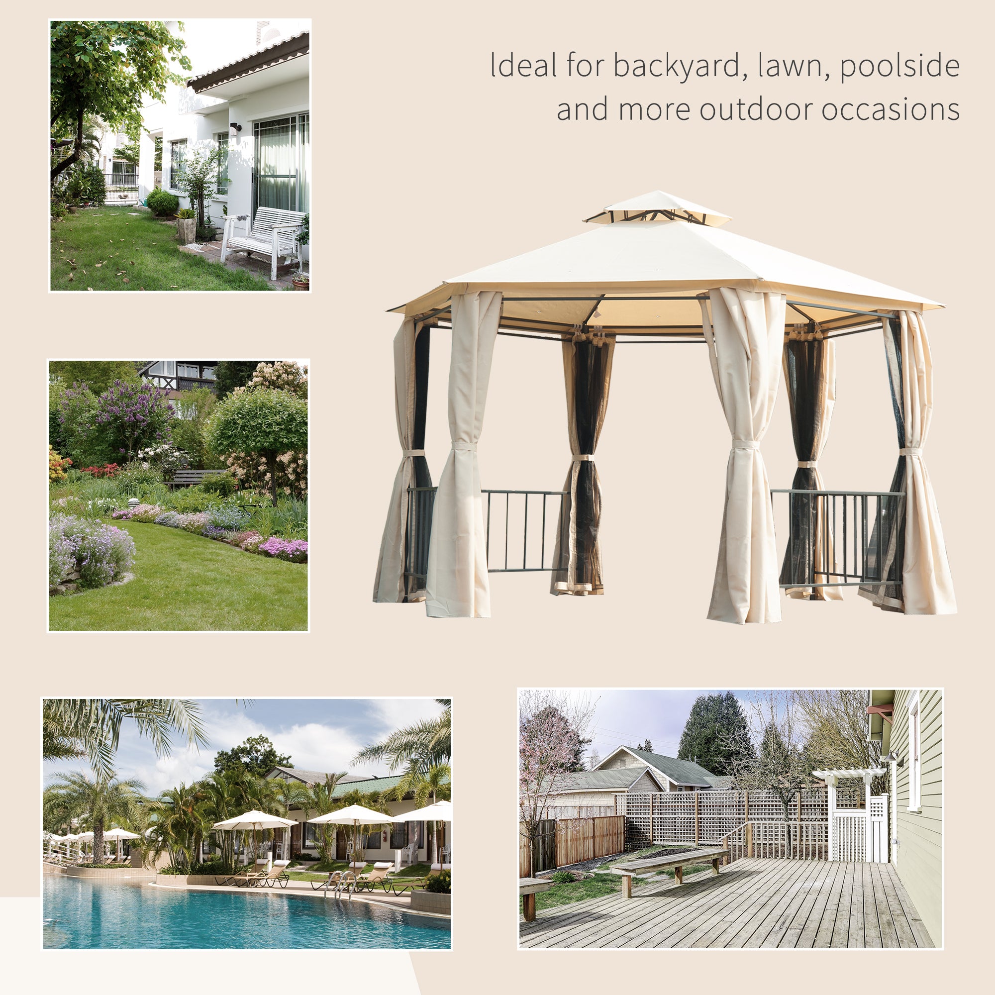 Outdoor Canopy Gazebo with Curtains – Steel Frame Patio Tent for Backyard, Garden, & Events