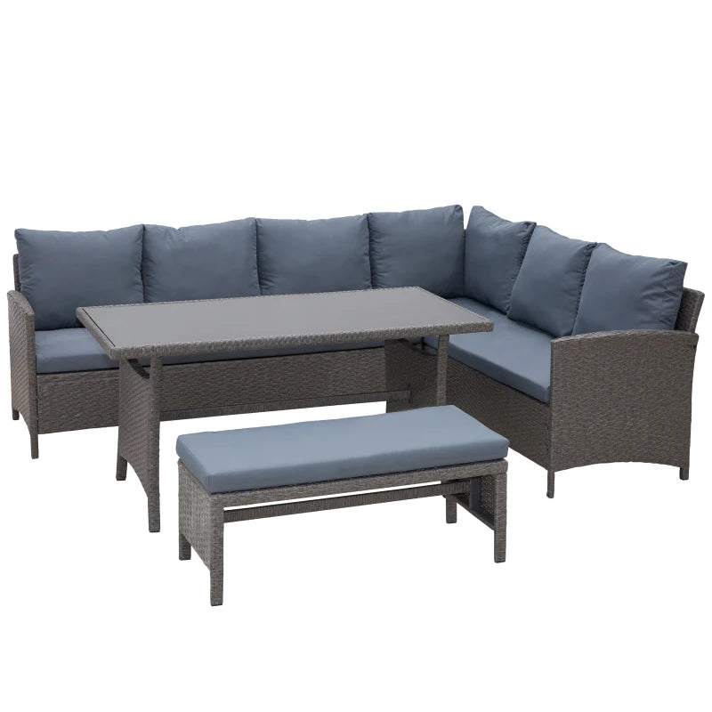4-Piece Outdoor Rattan Patio Sofa Set – Dining Lounge with Cushions & Glass Table