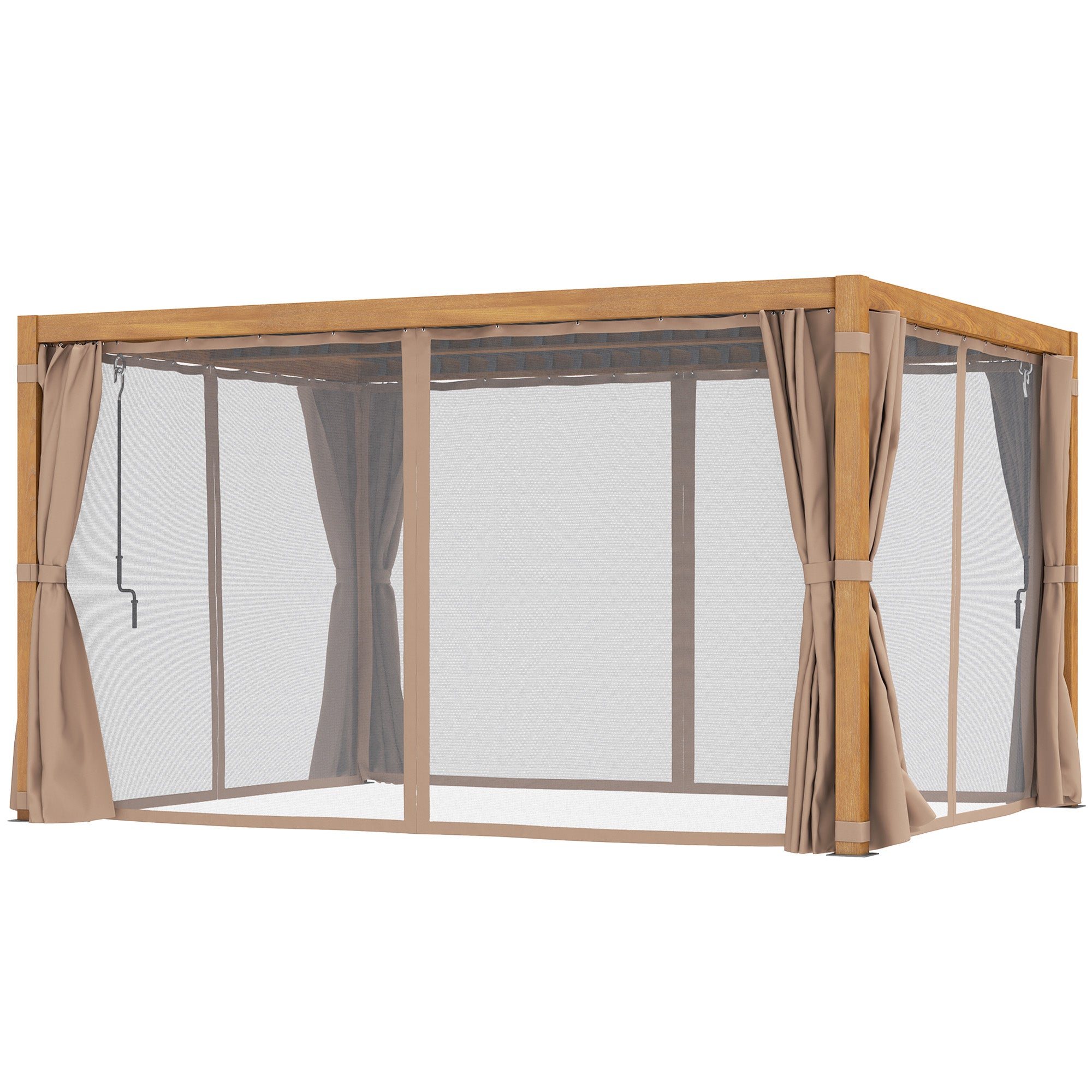 10' x 13' Adjustable Louvered Pergola with Curtains & Netting – Outdoor Aluminum Patio Gazebo for Shade & Privacy