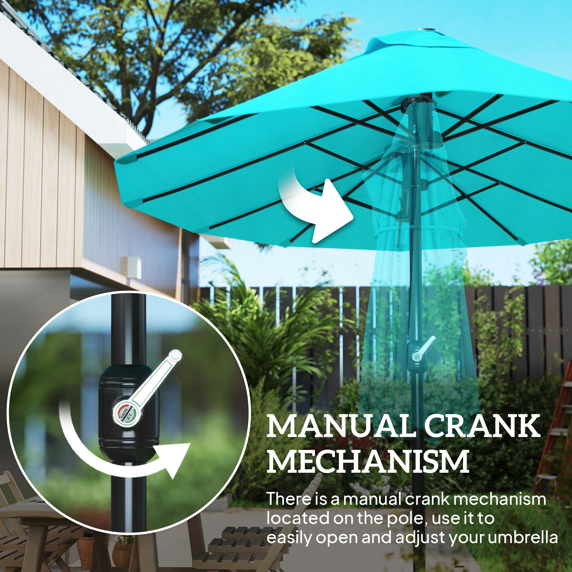 15 ft Extra-Large Double-Sided Patio Umbrella with Cross Base – UV-Resistant Outdoor Market Umbrella with Crank