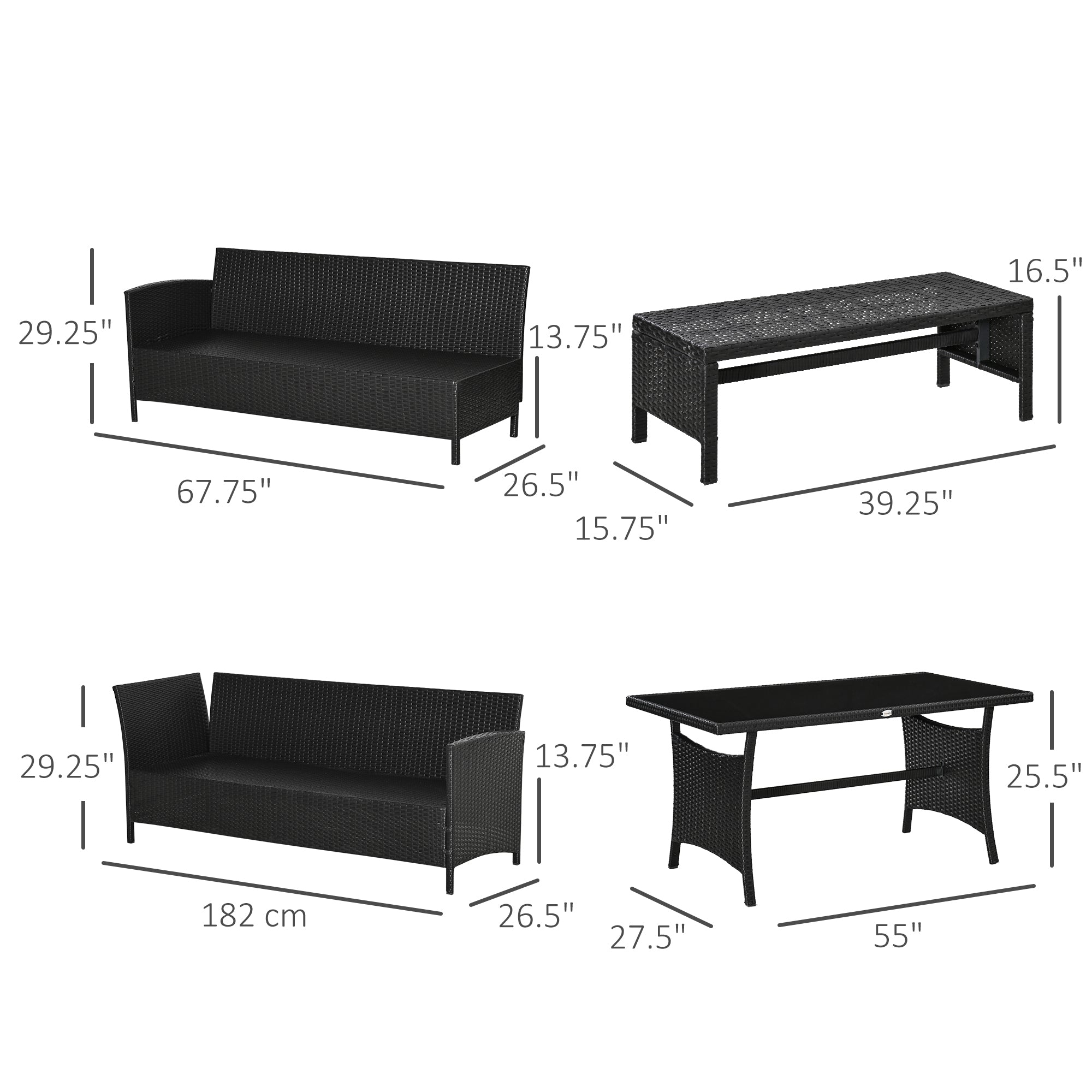 4-Piece Outdoor Rattan Patio Sofa Set – Dining Lounge with Cushions & Glass Table