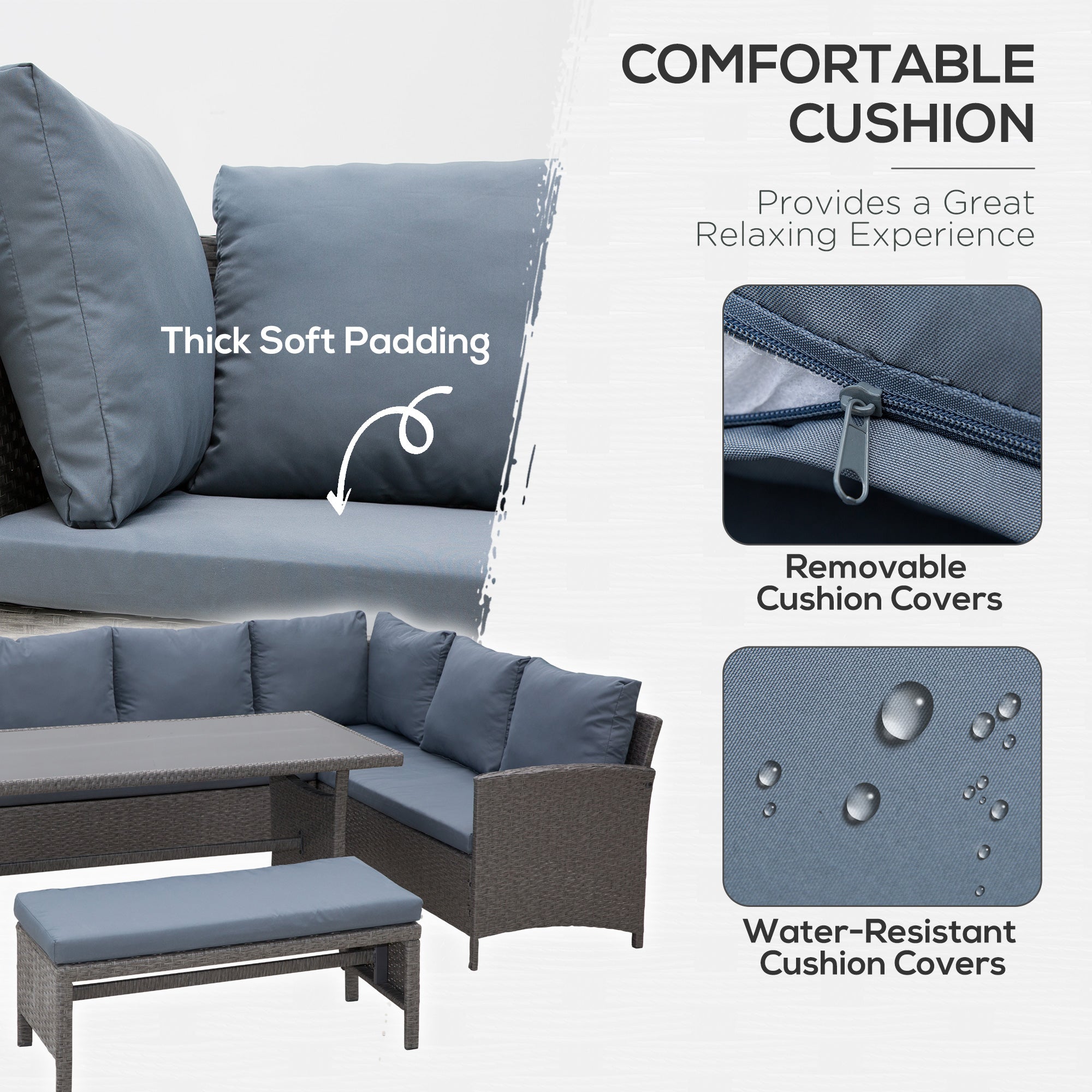 4-Piece Outdoor Rattan Patio Sofa Set – Dining Lounge with Cushions & Glass Table