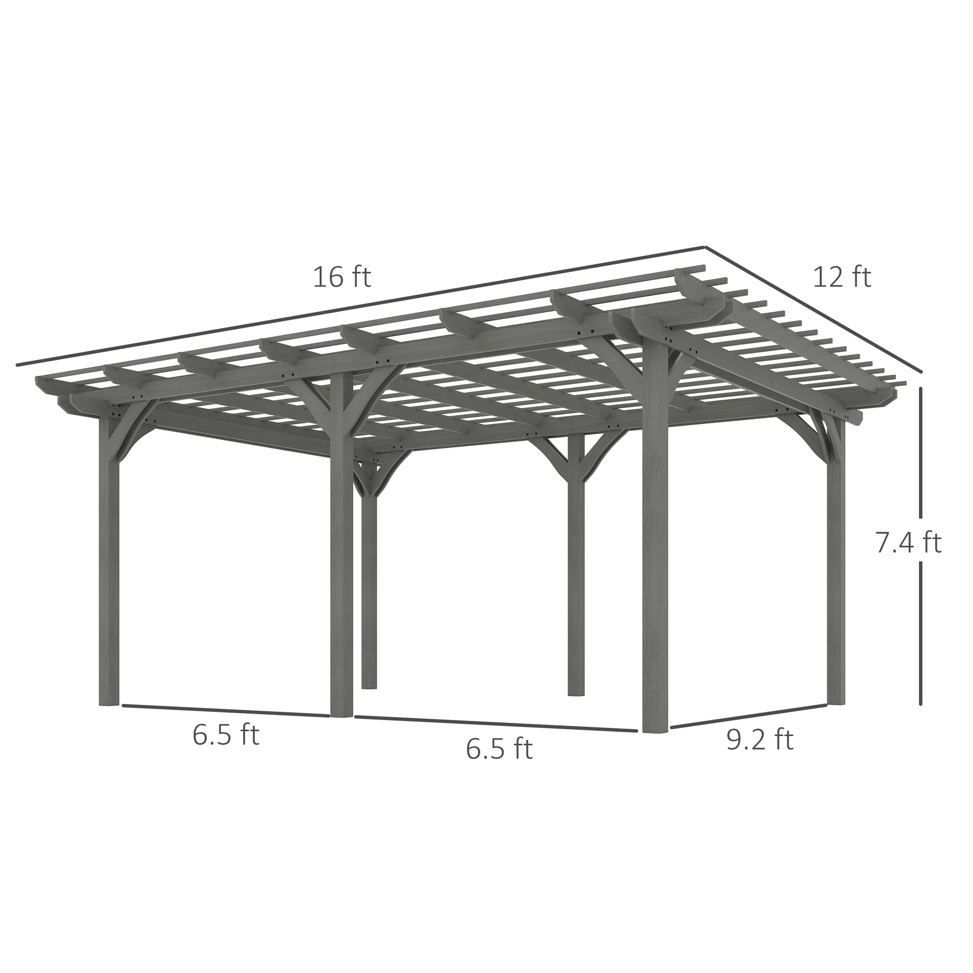 16' x 12' Wooden Garden Pergola with Open Roof Trellis