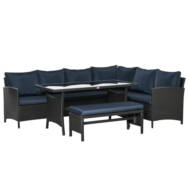 4-Piece Outdoor Rattan Patio Sofa Set – Dining Lounge with Cushions & Glass Table