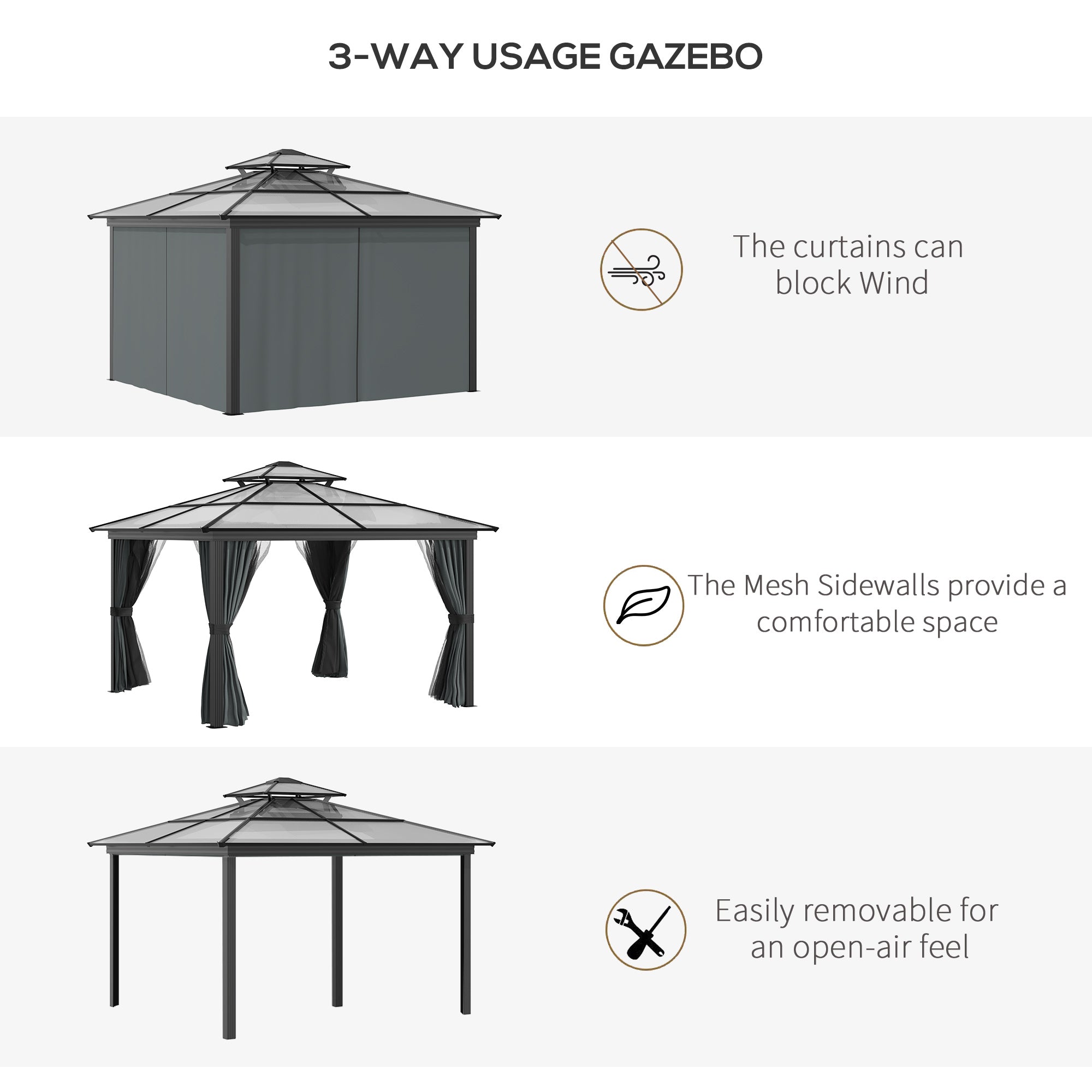 Aluminum Hardtop Gazebo with Curtains & Mesh Netting