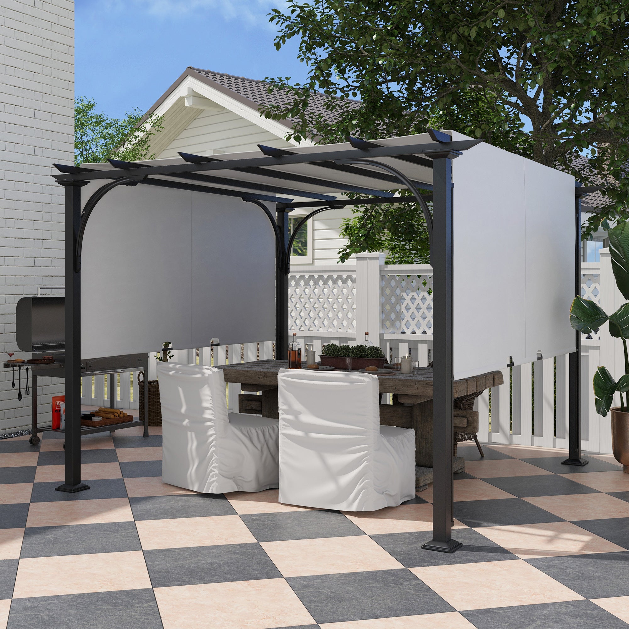 10' x 10' Steel Patio Pergola with Retractable Canopy