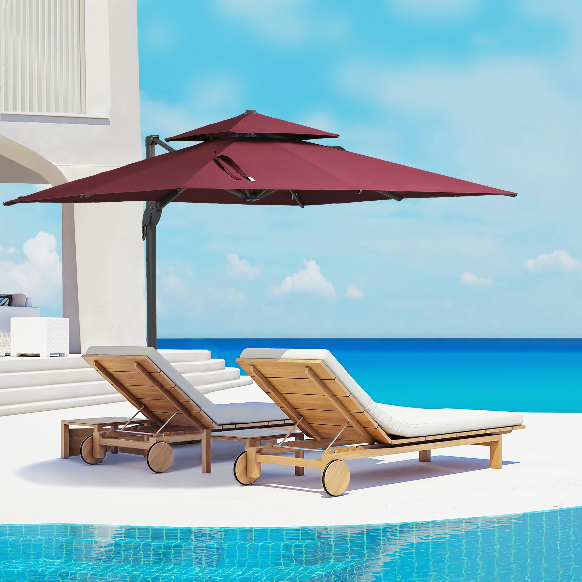 10 ft Cantilever Patio Umbrella with 360° Rotation – Outdoor Offset Umbrella with Crank Lift, Tilt, and Ventilated Double Canopy