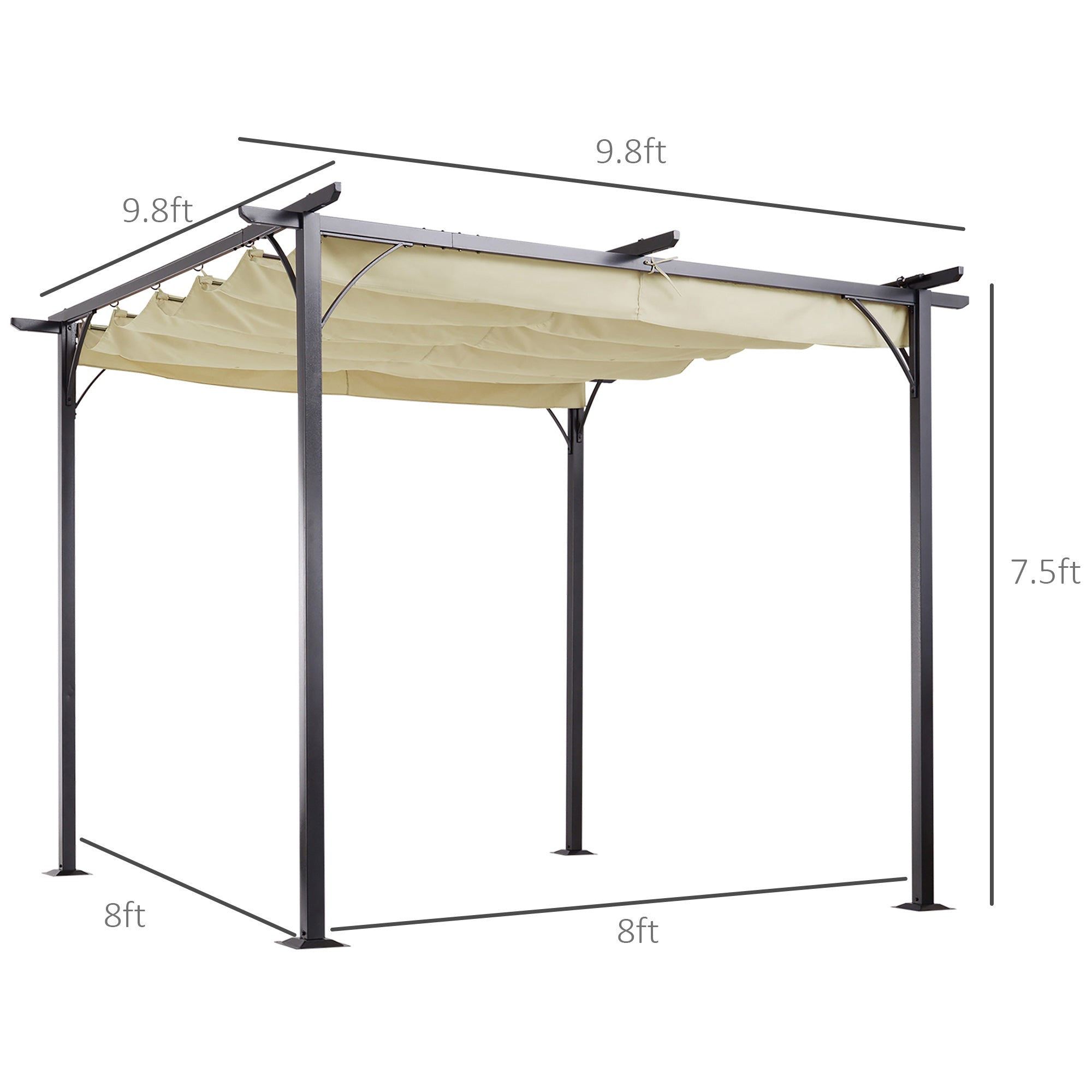 10' x 10' Outdoor Pergola with Retractable Canopy