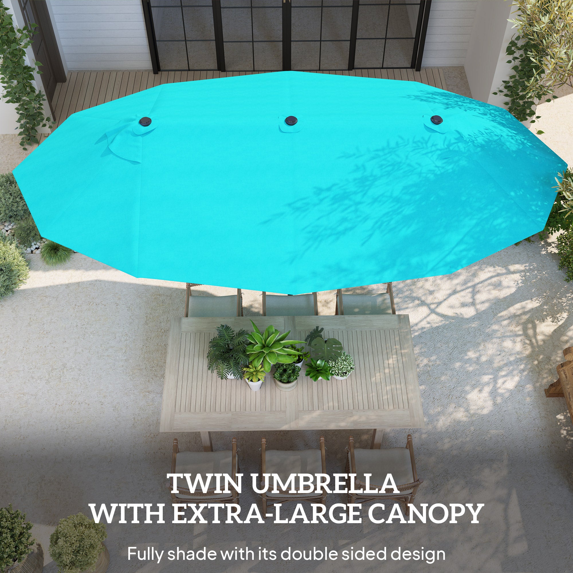 15 ft Extra-Large Double-Sided Patio Umbrella with Cross Base – UV-Resistant Outdoor Market Umbrella with Crank