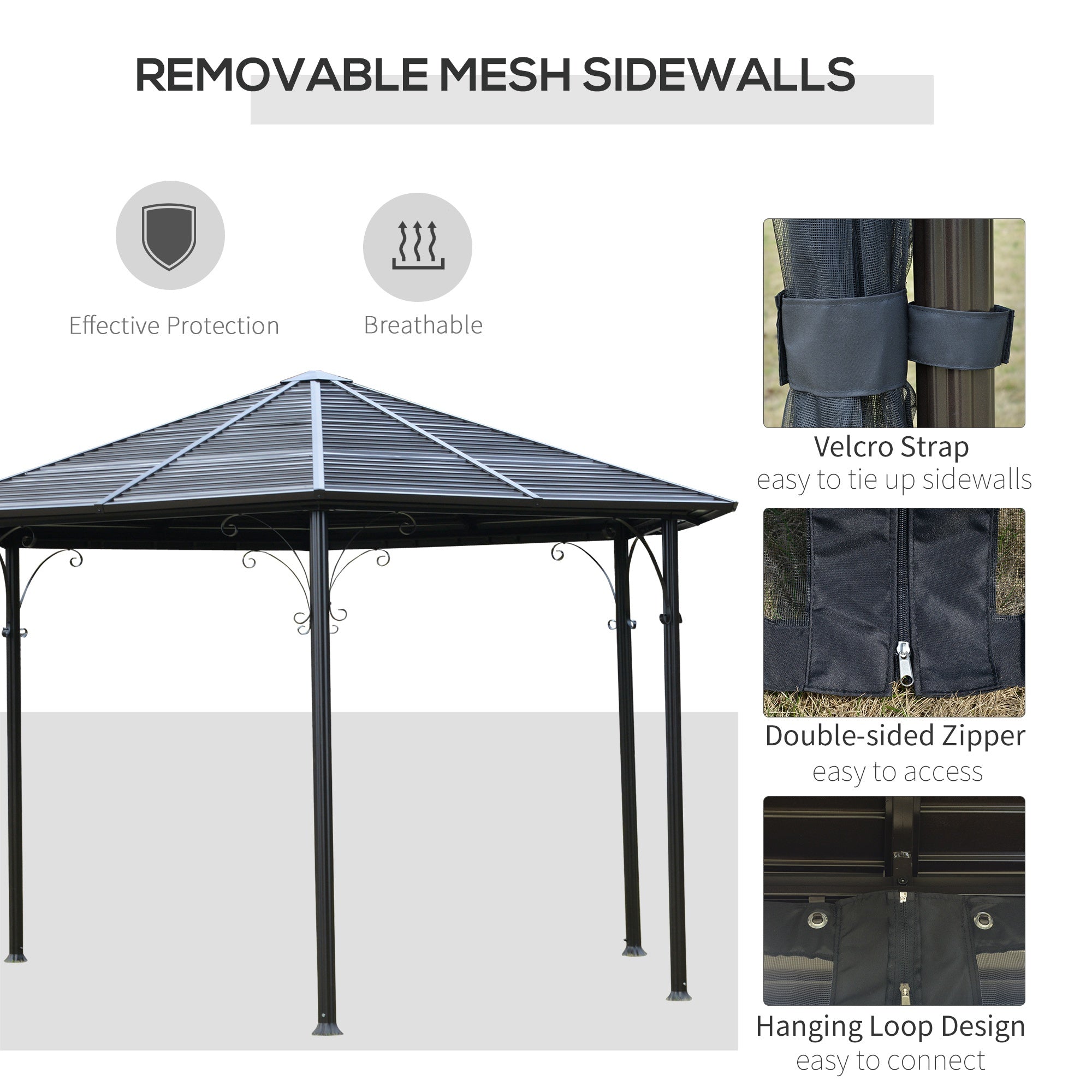 Metal Hardtop Gazebo with Netting and Curtains