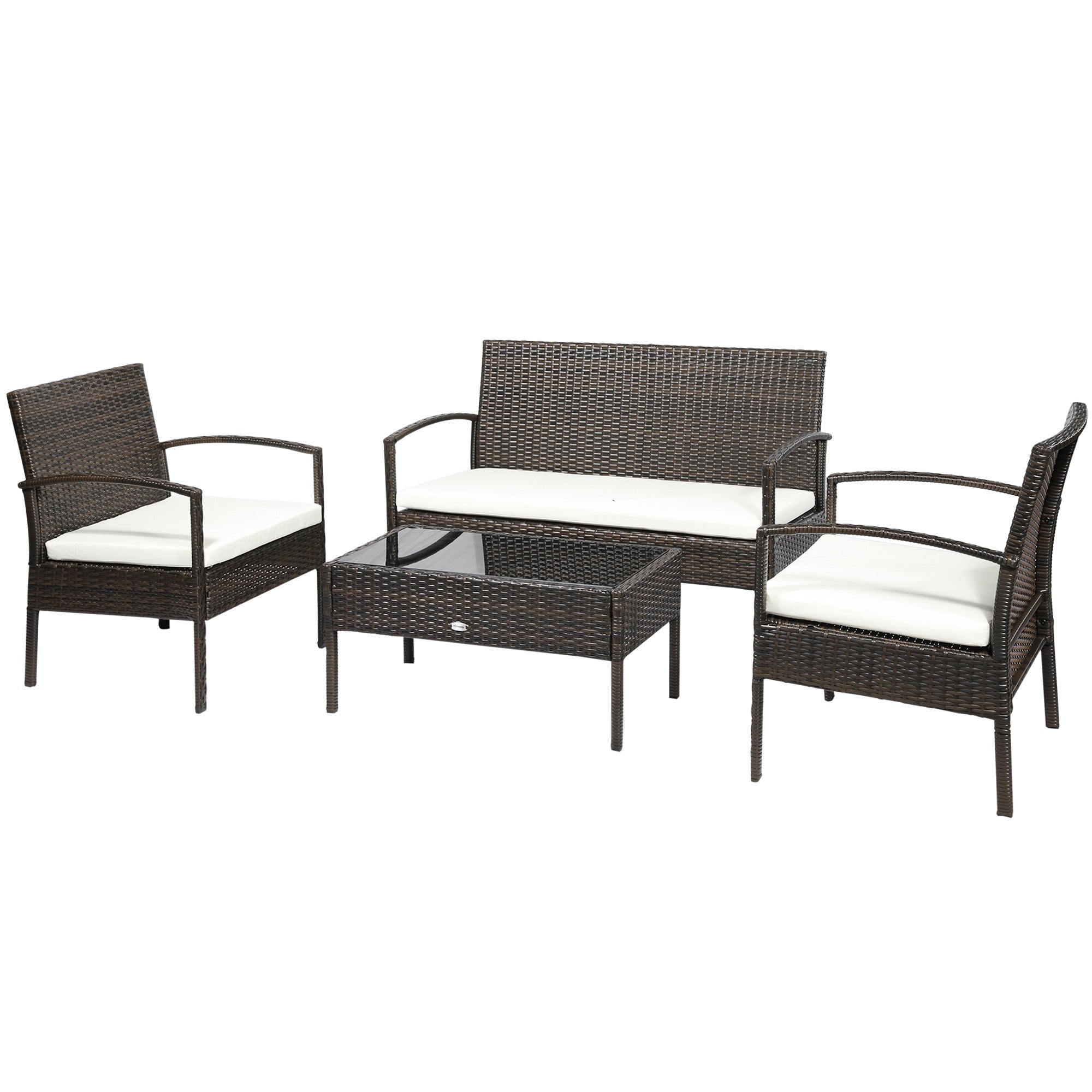 4-Piece PE Rattan Outdoor Furniture Set with Cushions & Coffee Table