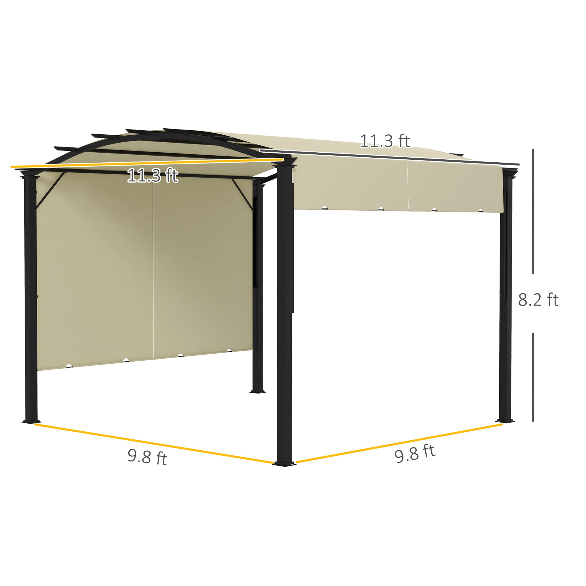 11' x 11' Steel Patio Pergola with Retractable Canopy