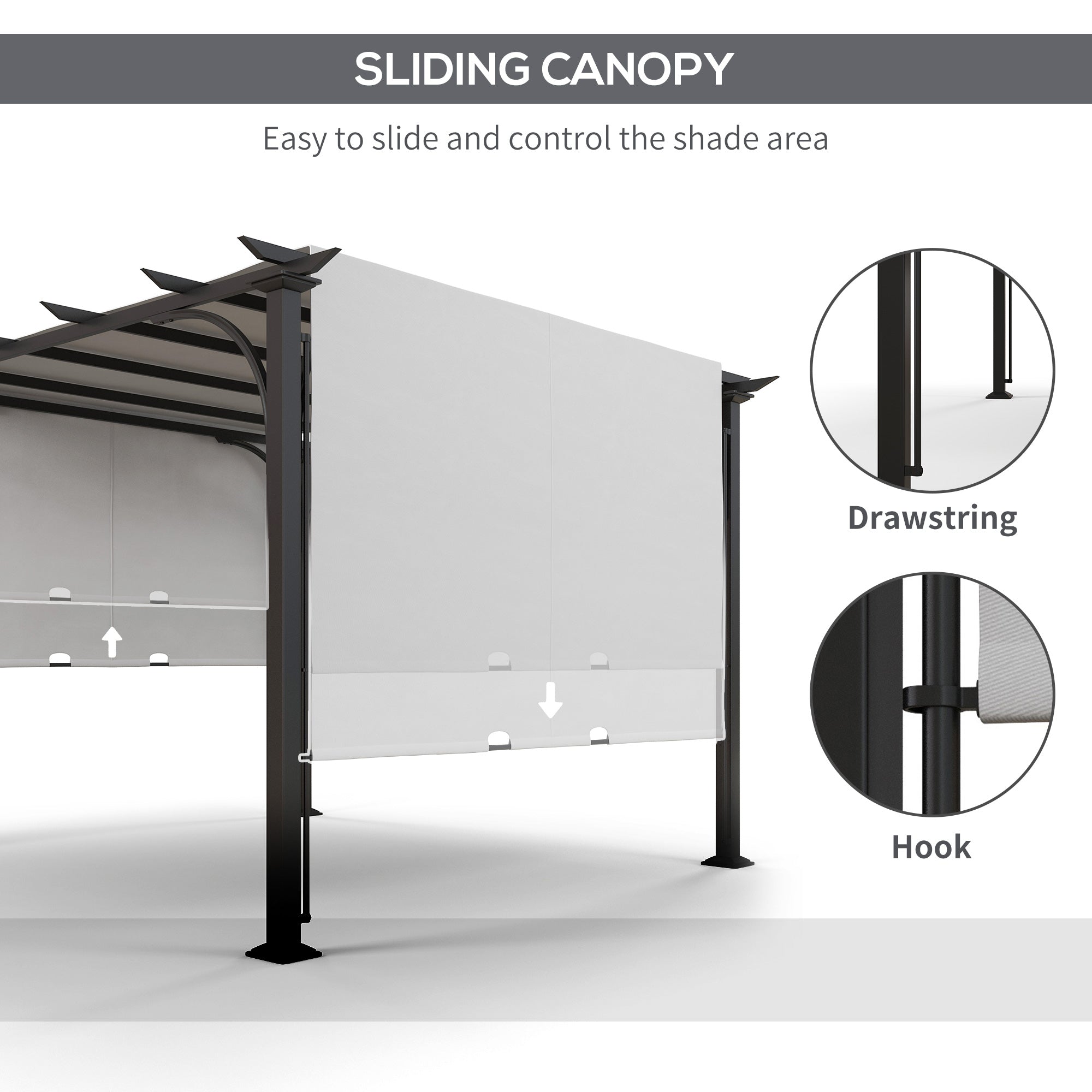10' x 10' Steel Patio Pergola with Retractable Canopy