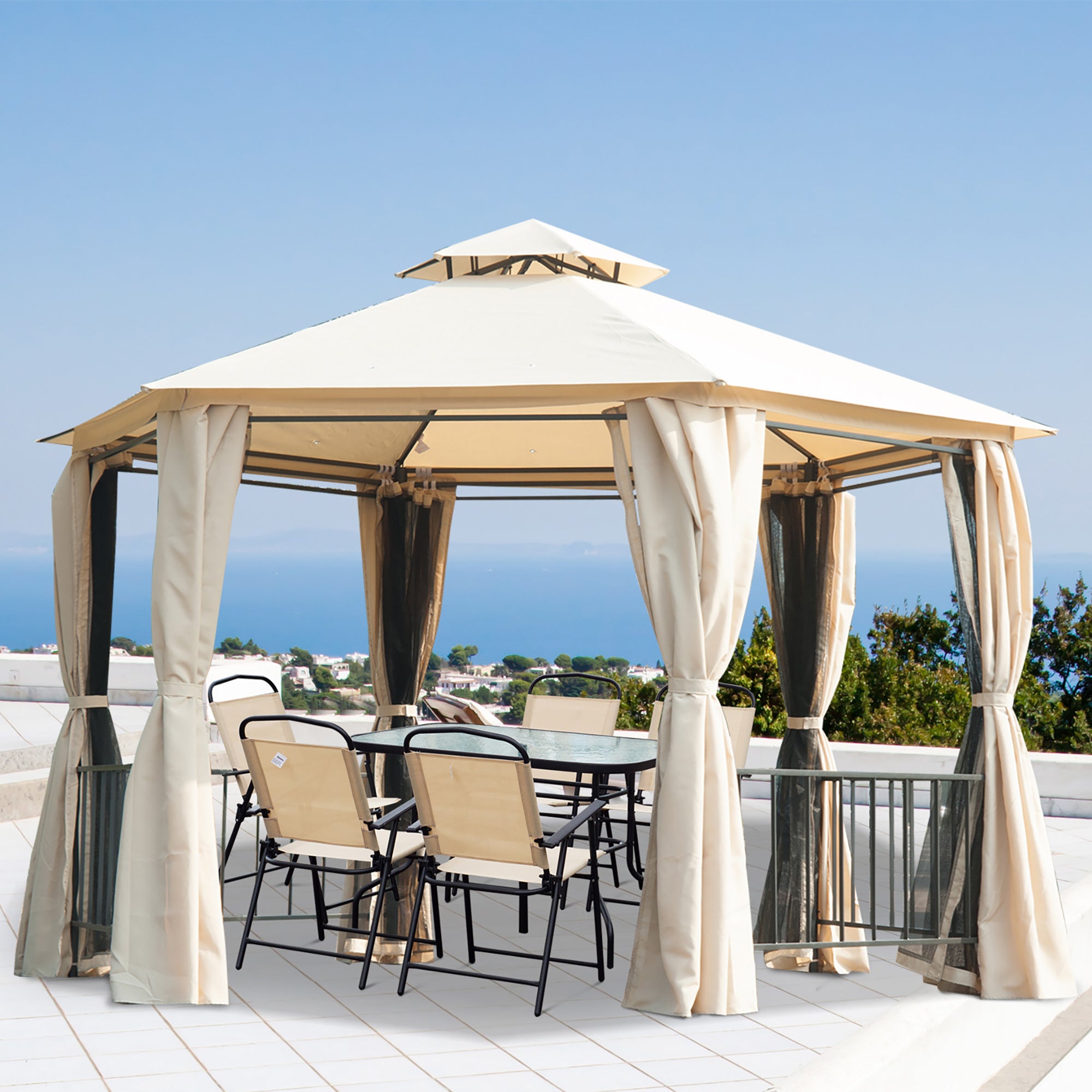 Outdoor Canopy Gazebo with Curtains – Steel Frame Patio Tent for Backyard, Garden, & Events