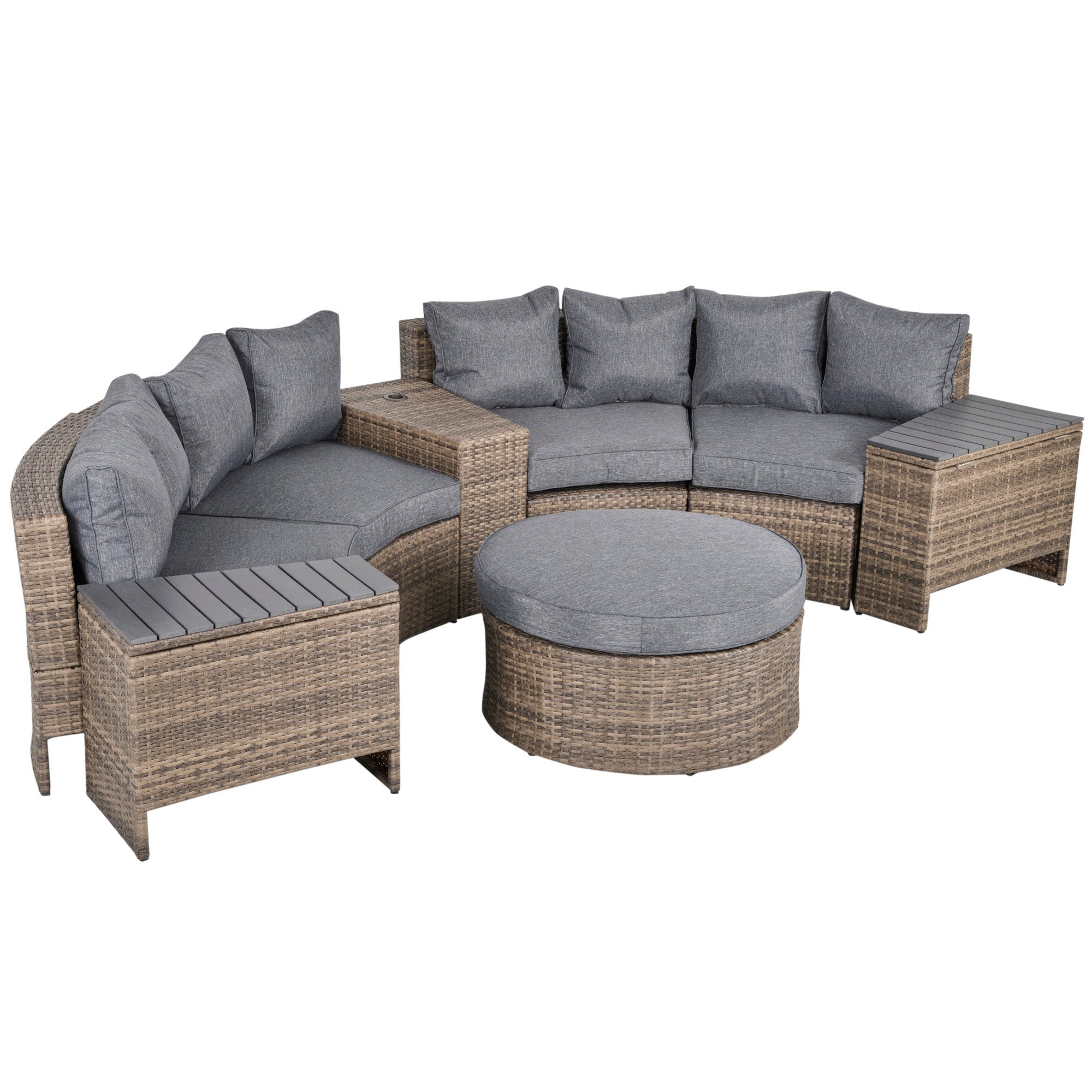 8-Piece Modular Wicker Patio Furniture Set – Outdoor Rattan Sofa with Side Tables, Cushions & Coffee Table