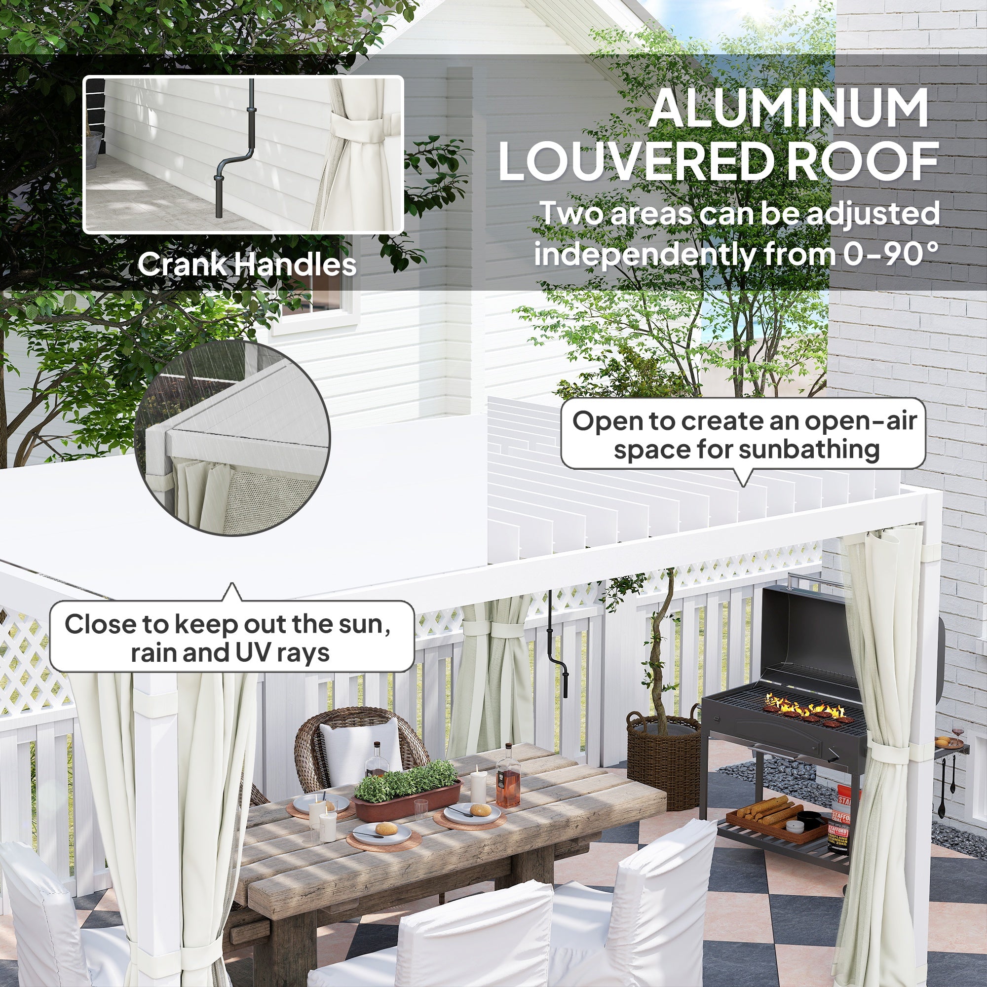 10' x 13' Adjustable Louvered Pergola with Curtains & Netting – Outdoor Aluminum Patio Gazebo for Shade & Privacy