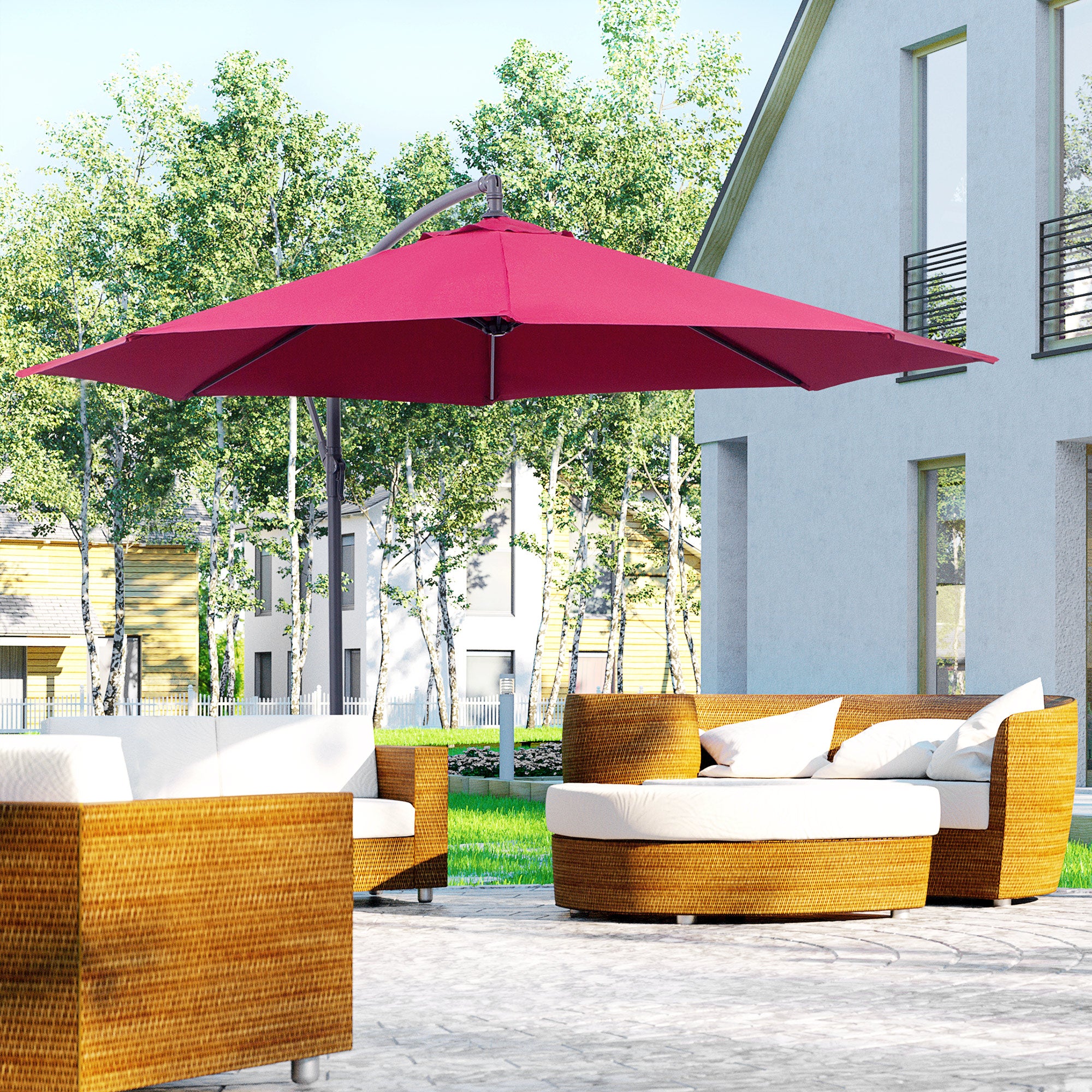 10ft Cantilever Patio Umbrella with 360° Rotation – UV & Water-Resistant Offset Umbrella with Base
