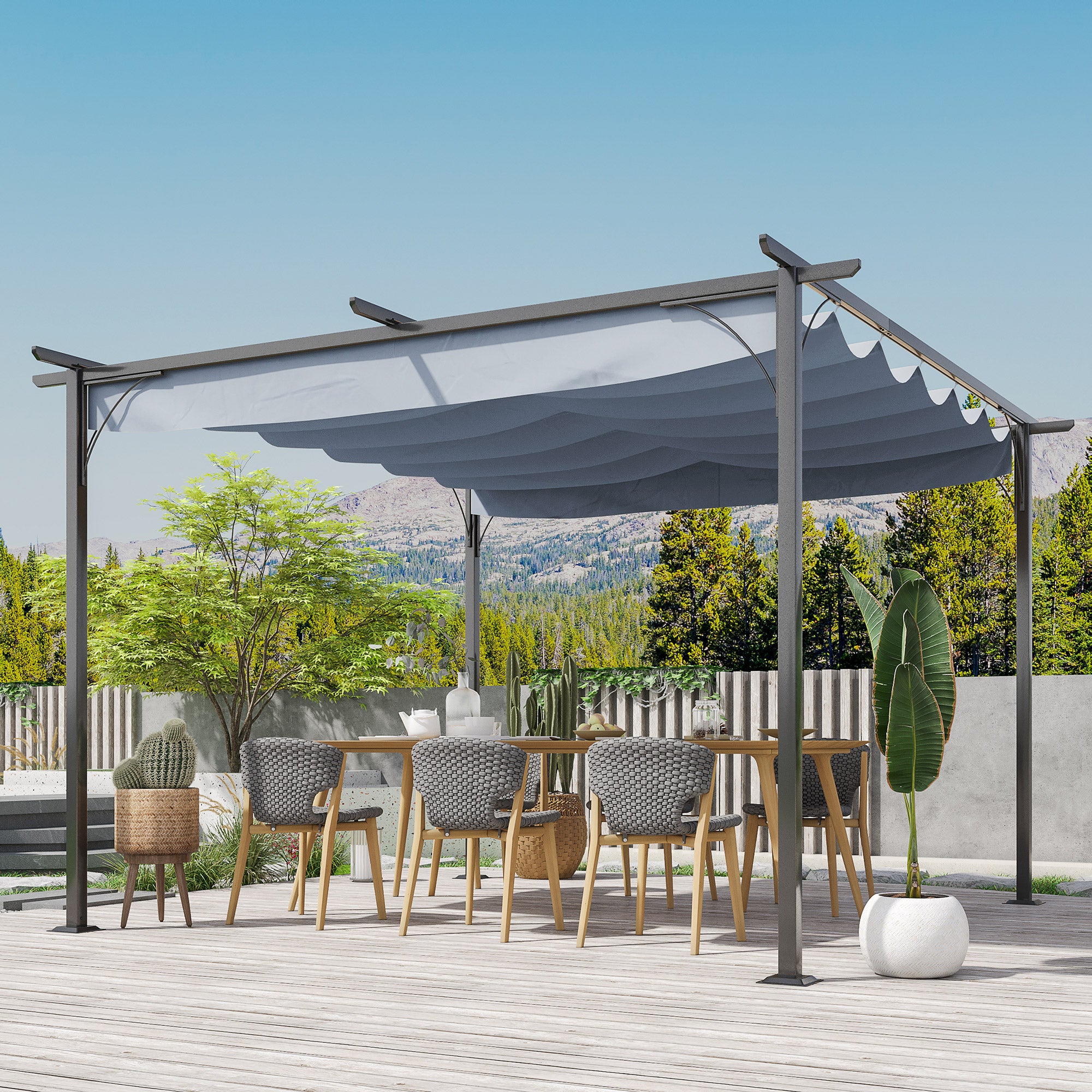 11.5' x 11.5' Outdoor Pergola with Retractable Canopy
