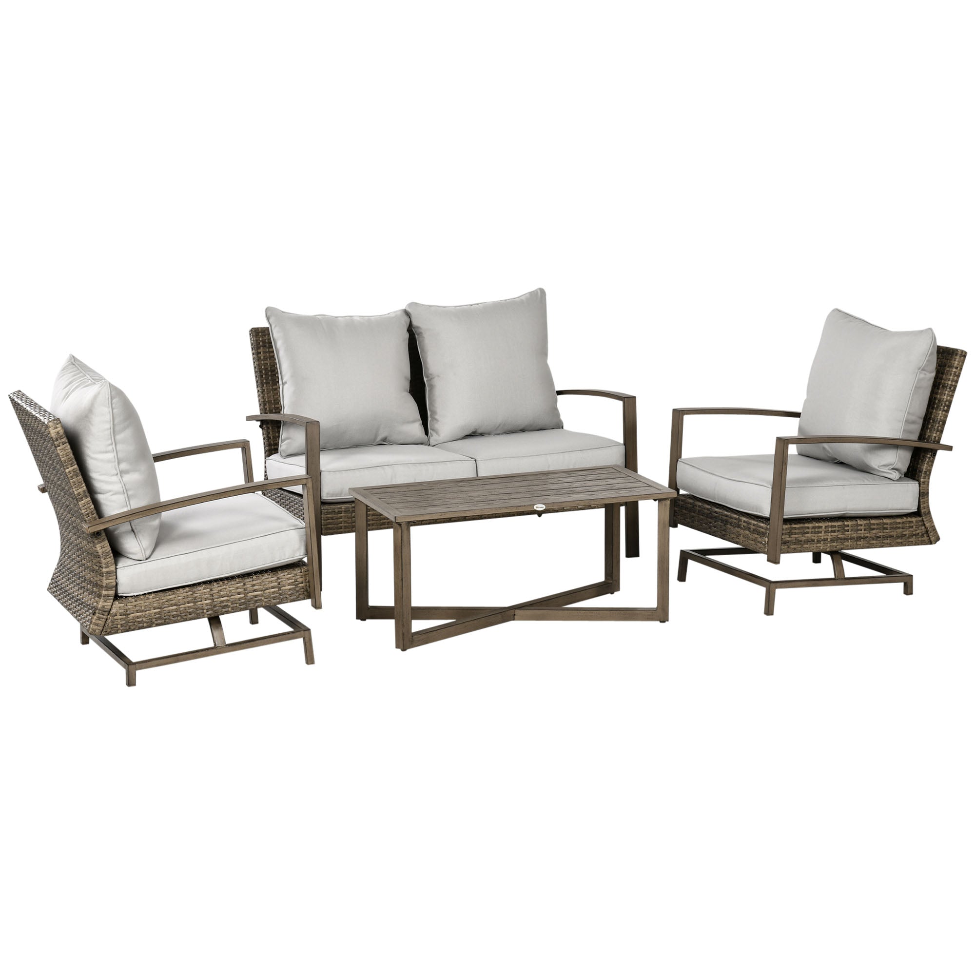 4-Piece Wicker Patio Rocking Chair Set with Loveseat & Coffee Table