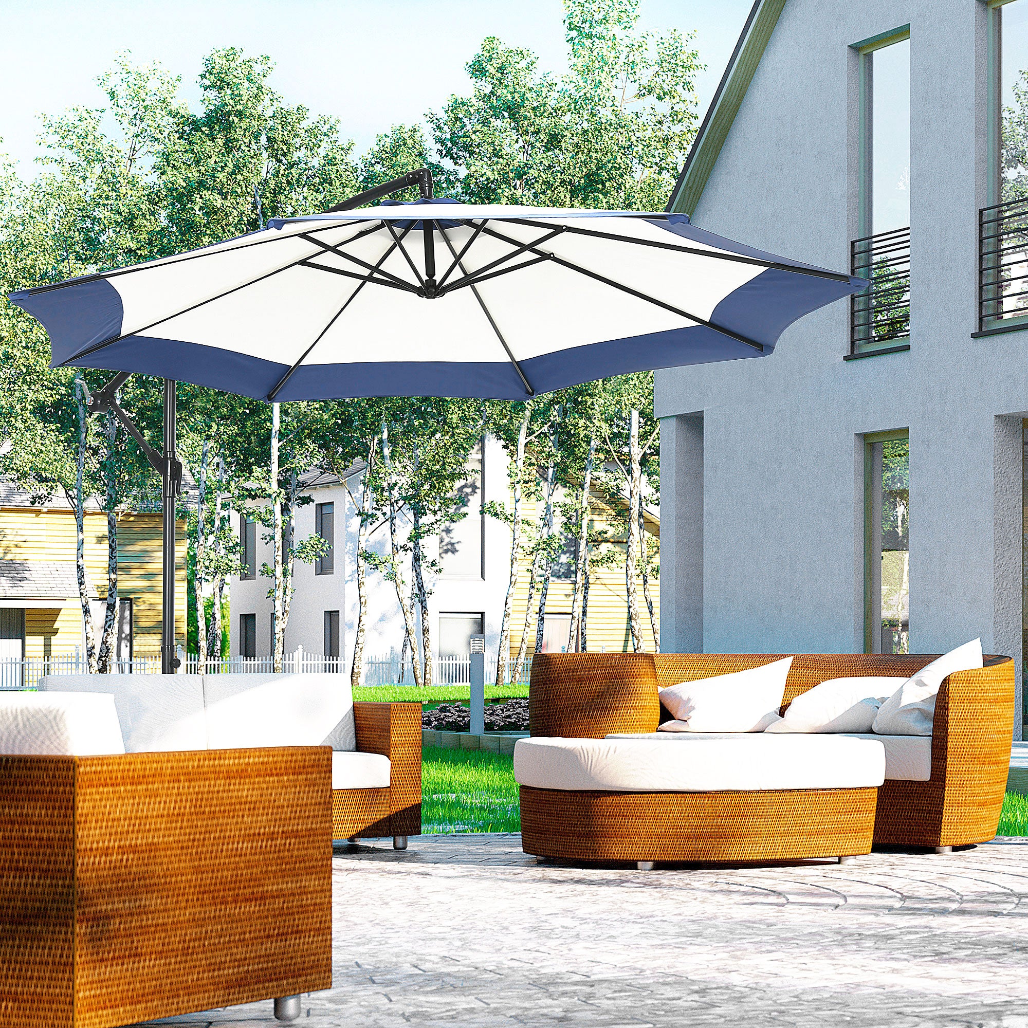 16.25' Cantilever Patio Umbrella with Cross Base – Outdoor Offset Umbrella for Deck, Pool, or Garden – UV-Resistant Shade Canopy