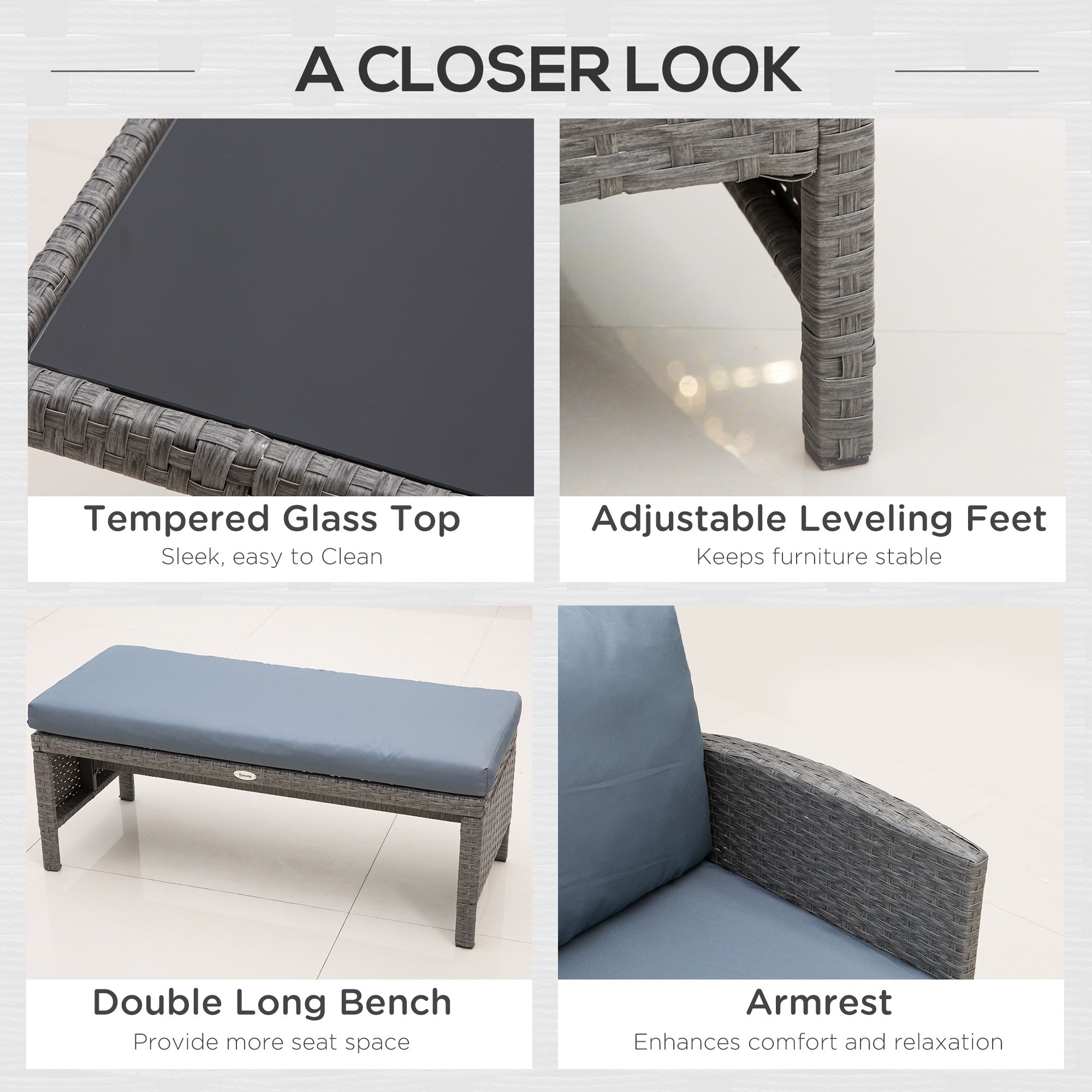 4-Piece Outdoor Rattan Patio Sofa Set – Dining Lounge with Cushions & Glass Table